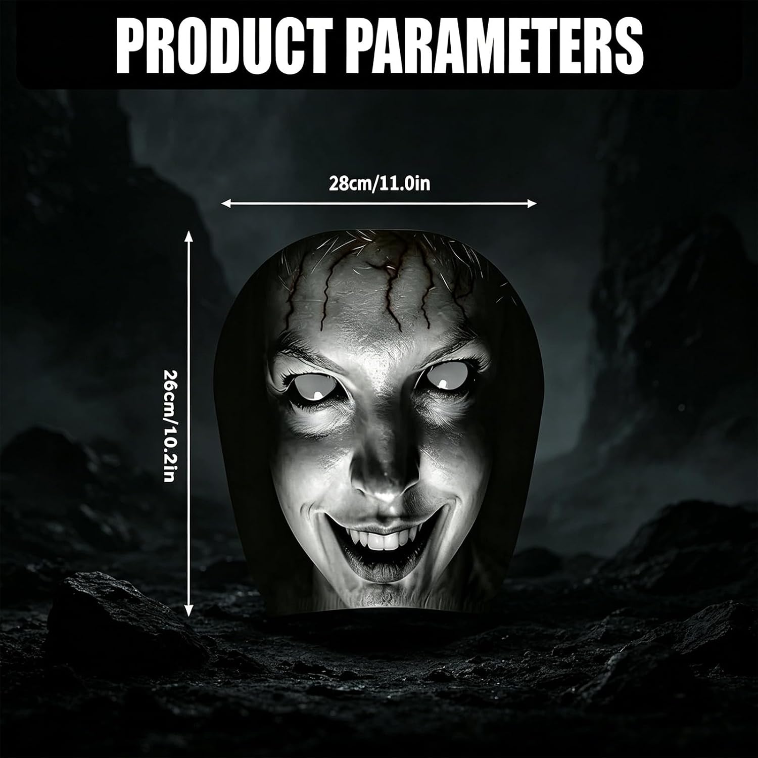 2PCS Ghost Face Car Headrest Covers, Funny Scary Print with Glowing-Eye Effects, Stretchy Polyester Fabric Seat Headrest Protector for Auto Truck SUV Interior Decoration