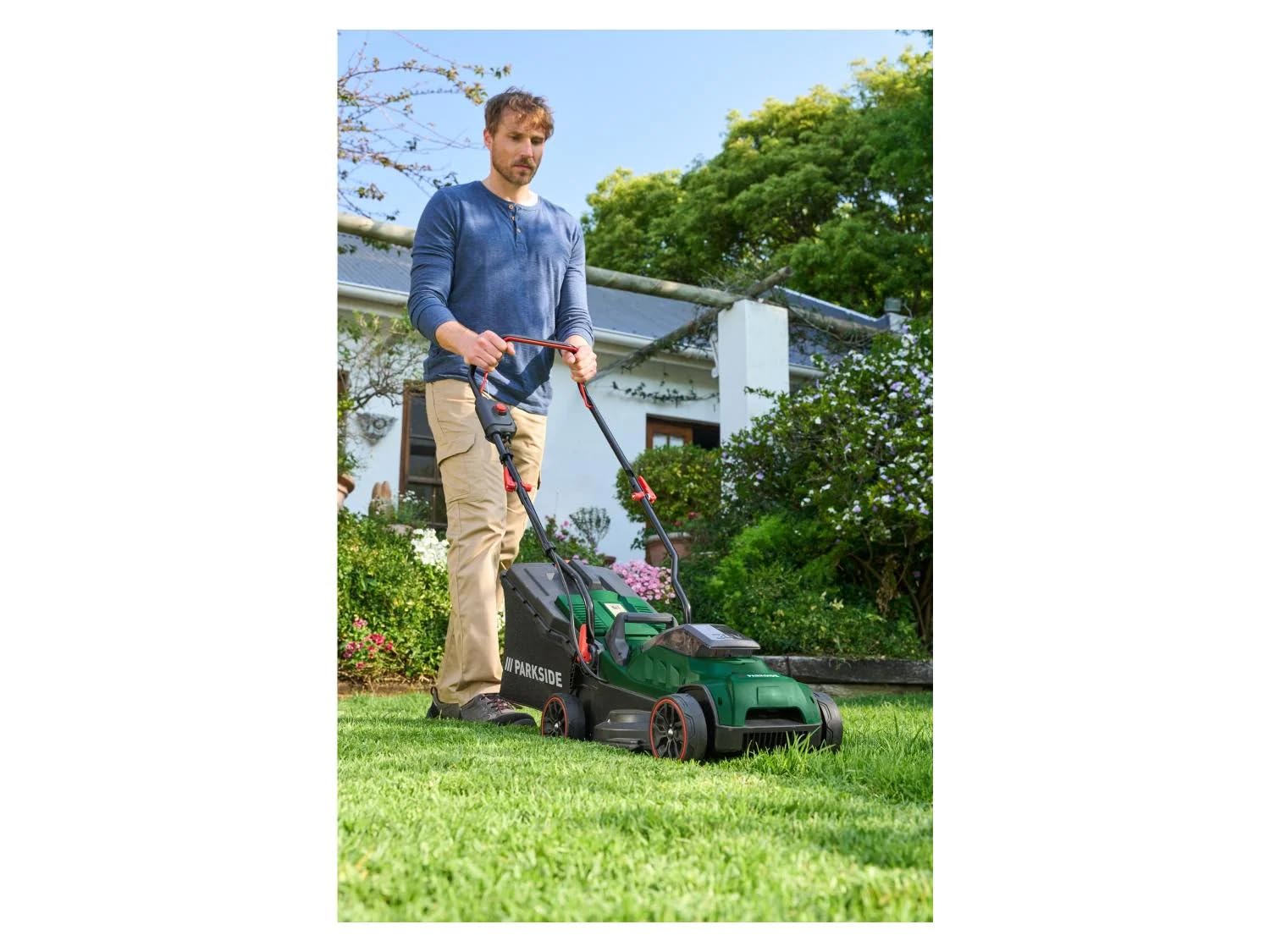 Parkside® 20 V kosiarka akumulatorowa PRMA 20-Li B2, bez akumulatora i ładowarki, szerokość cięcia: 33 cm, do trawników o powierzchni do ok. 200 m²
