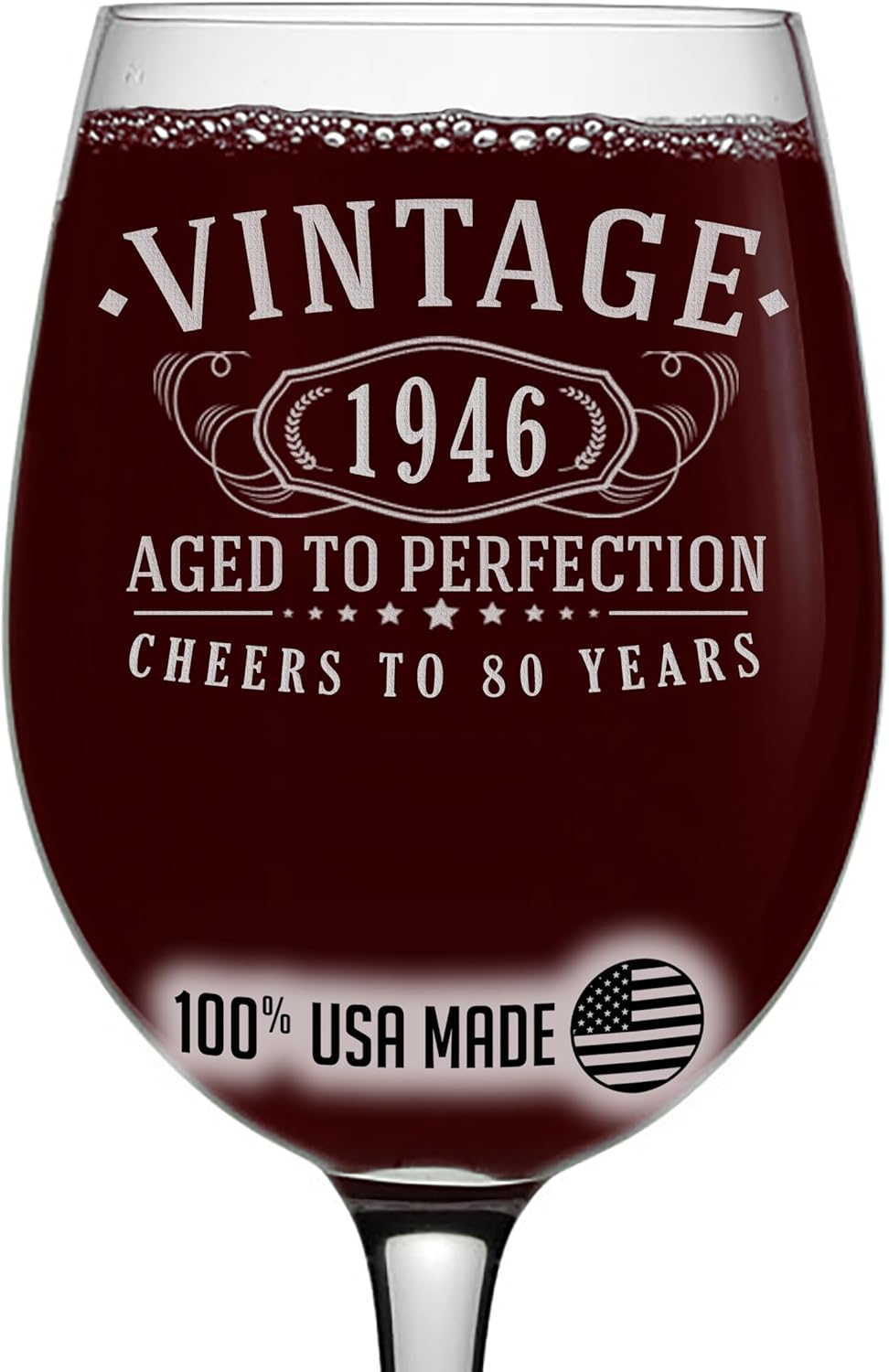 Personalized Vintage 80th Etched 16oz Stemmed Wine Glass – Custom 1946 Happy 80th Birthday Gifts Men Women Him Her, Customized Decorations, Turning 80 Year Old, Party Favors Supplies, Circle