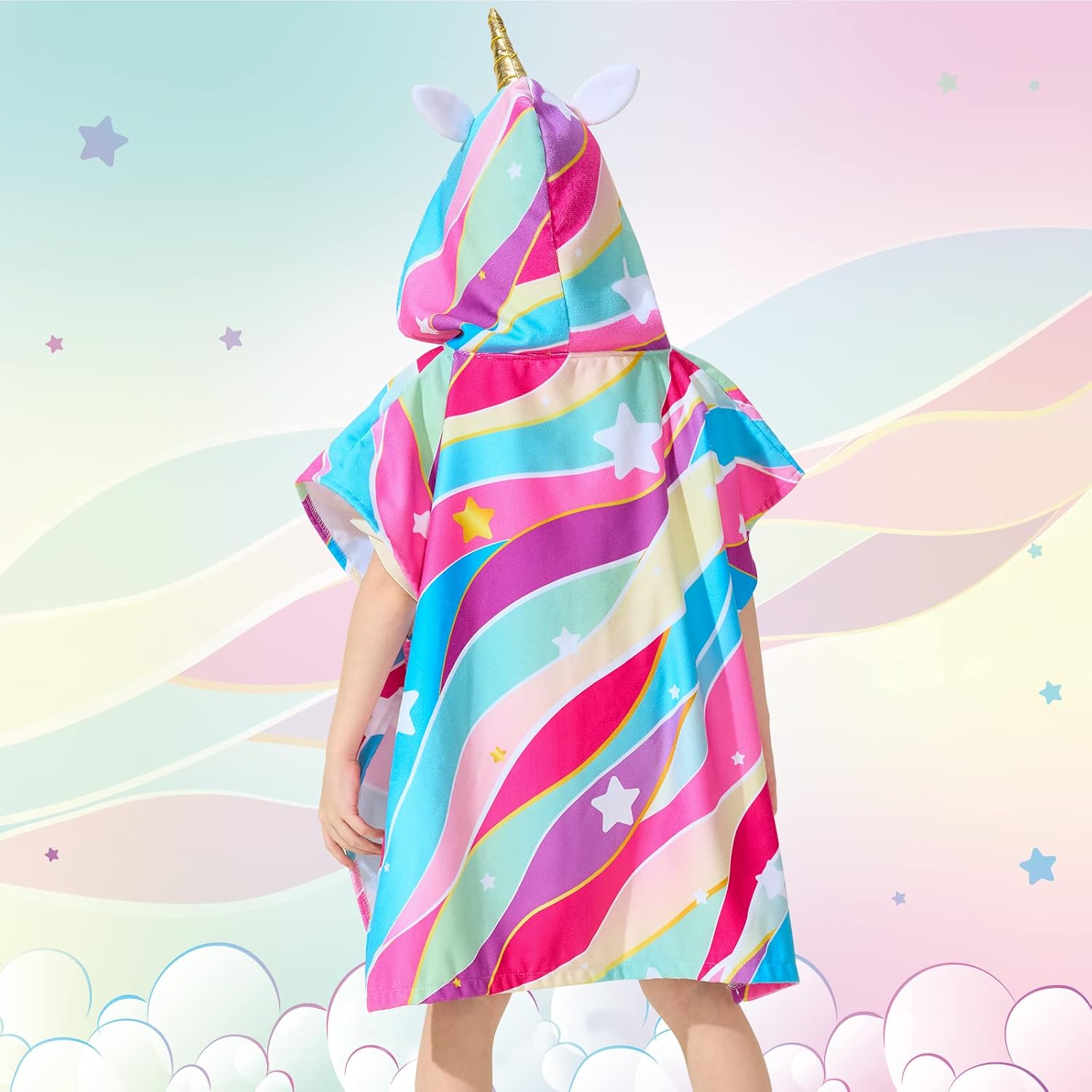 WERNNSAI Unicorn Kids Beach Towel - Hooded Wrap 27'' x Poncho Sand Free for Girls Bath Pool Quick Dry Soft Travel Shower Swim 27.56'' x 27.56''