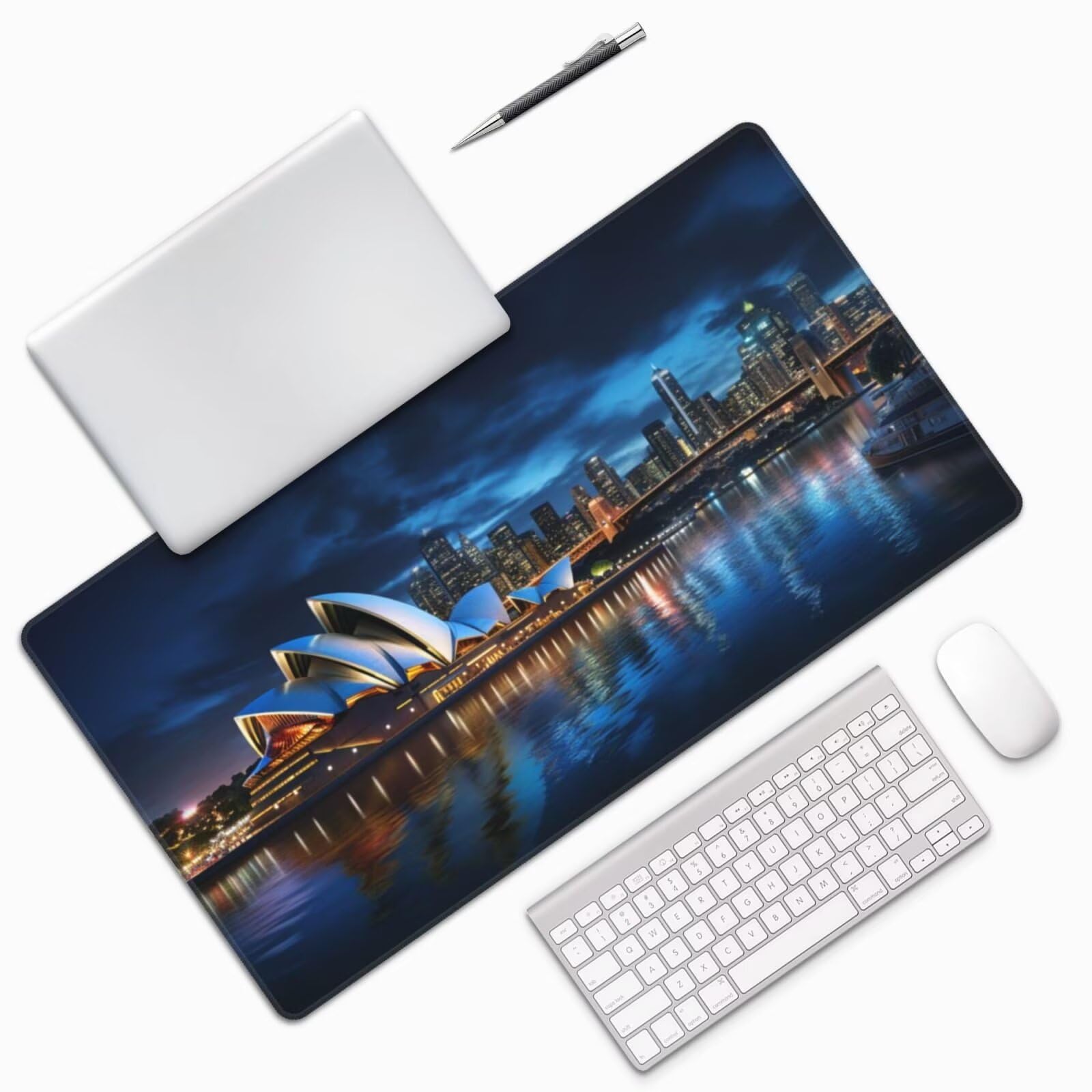 Gaming Mauspad XXL 1200x600x3mm Mousepad Verlängertes Groß Mauspad Schreibtischauflage,Genähte Kanten rutschfeste Gummibasis,Verbessert Präzision Geschwindigkeit Home Office Sydney Nachtszene L-1716