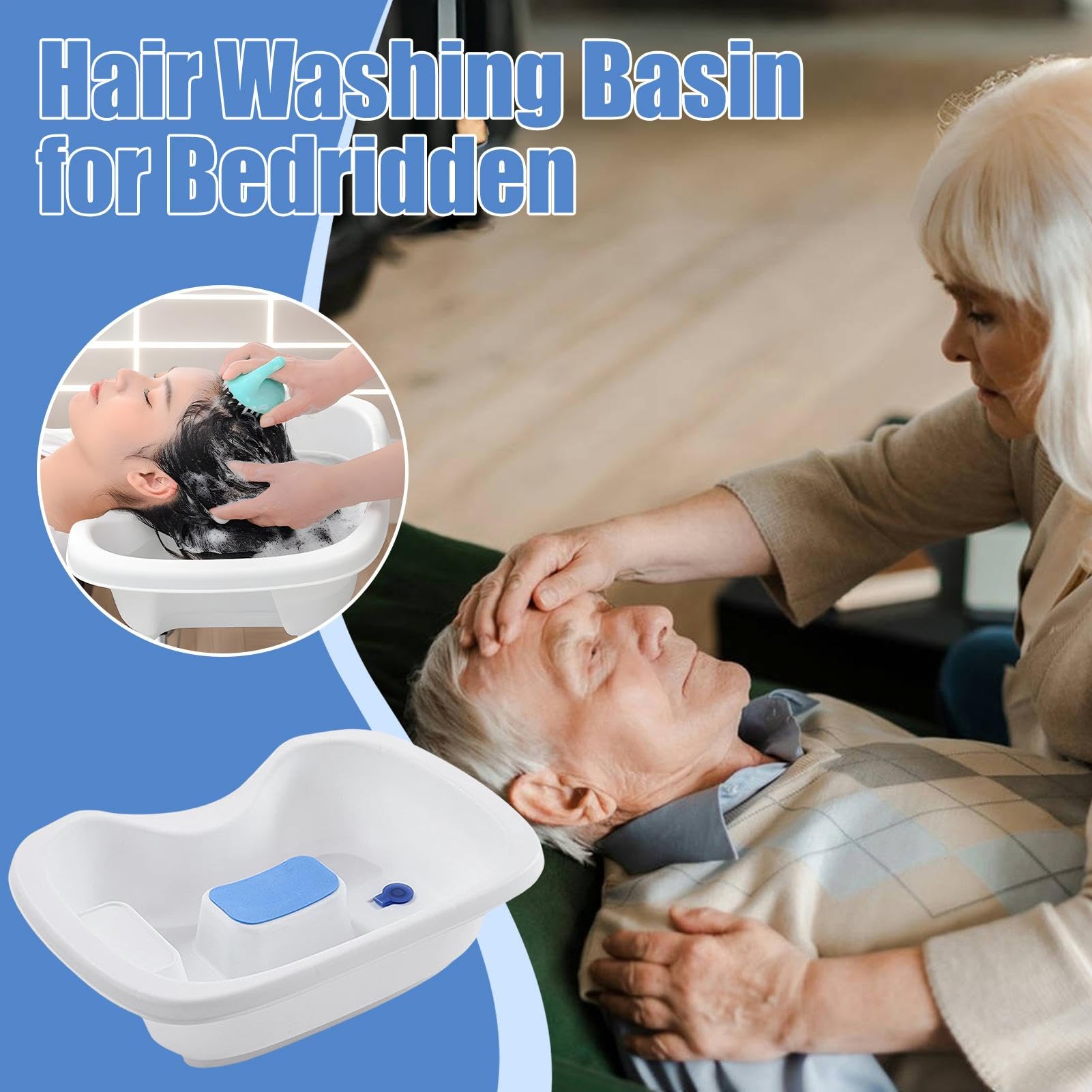 Haarwaschbecken, Nackenstützschüssel, tiefe Waschschüssel | mit ergonomischer Nackenstütze, tragbar und leicht, 49,5 x 33 x 14 cm, für Kinder, Zuhause, Salon, Behinderte