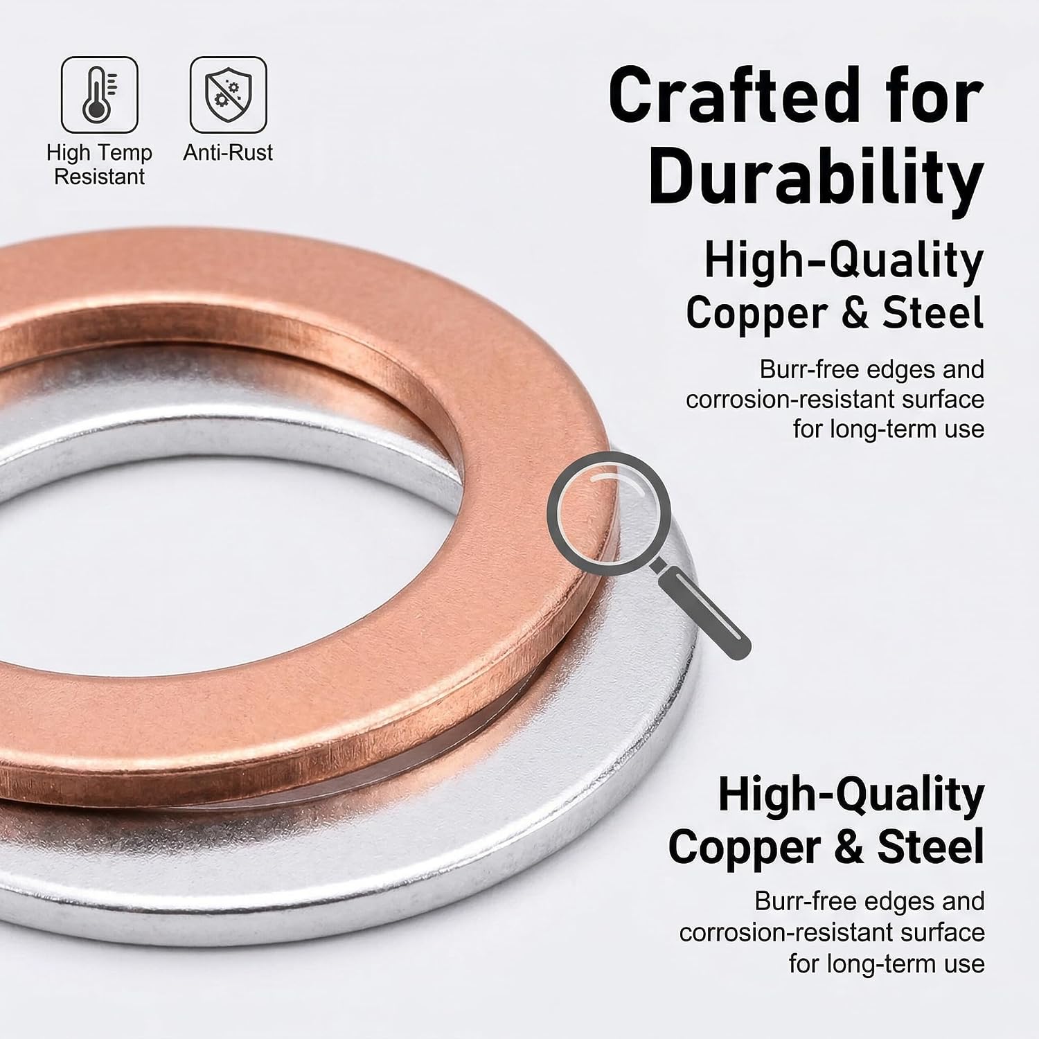100 PCS Oil Drain Plug Gasket Assortment, M10 M12 M14 M16 M18 Copper & Aluminum Crush Washer Kit, 5 Sizes Flat Ring Sealing Washers, Universal for Most Cars, Trucks, SUVs (Silver & Gold)