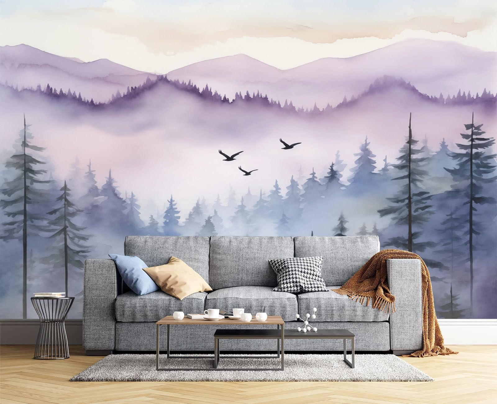 Murales papel pintado fotográfico 3D de paisaje de acuarela para decoración grande