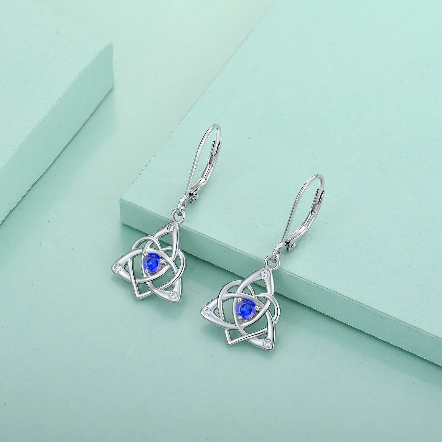 Starchenie Celtic Knot Dangle Earrings Sterling Silver Trinity Love Knot Leverback Earrings Gemstones Jewelry for Women