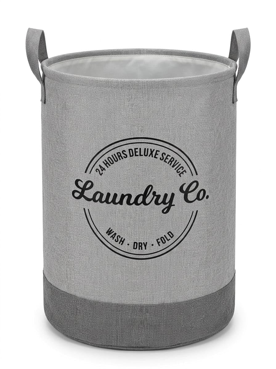 RSGMARKETING Foldable Round Laundry Basket with Handles | Toy & Clothing Storage, Bedroom & Bathroom Use, Collapsible Design, Dual-Tone Grey Fabric, Wide Open Top-image-19