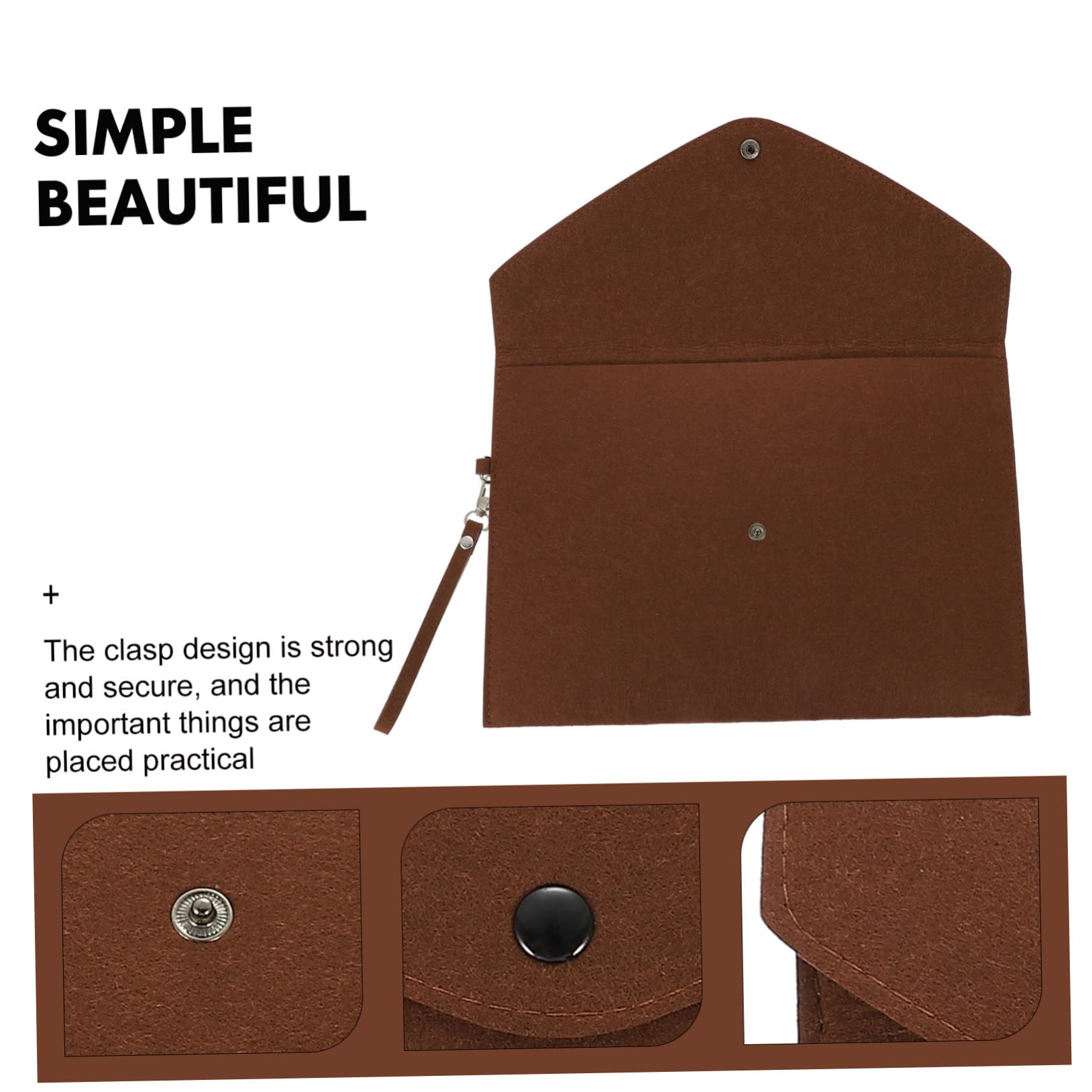 NUOBESTY 5stücke Felt File Bag Wasserdichter Aktenordner Mit Druckknopfverschluss Und Trageschnur Für Büro Schule Und Zuhause Praktische Dokumentenmappe Kaffee-farbe