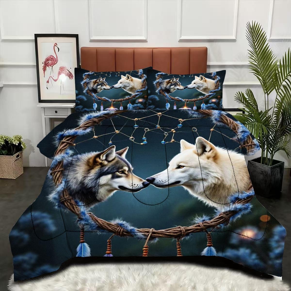 Couette 4 saisons légère et chaude 160x200 loup pour lit simple