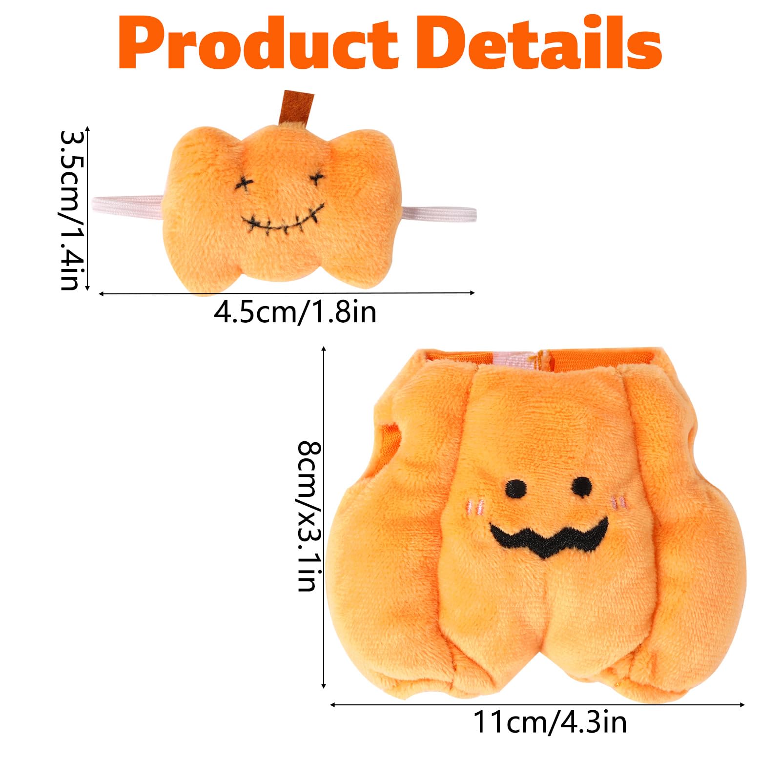 Doll Halloween Outfits, Cute Pumpkin Jumpsuit Clothes Accessories with Orange Headdress Funny Doll Outfits for Dressing & Displaying - Image 2