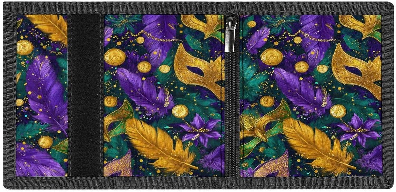 Mardi And Gras Trifold Slim Wallet Front Pocket With Money Clip And ID Credit Card Slots For Travel Work