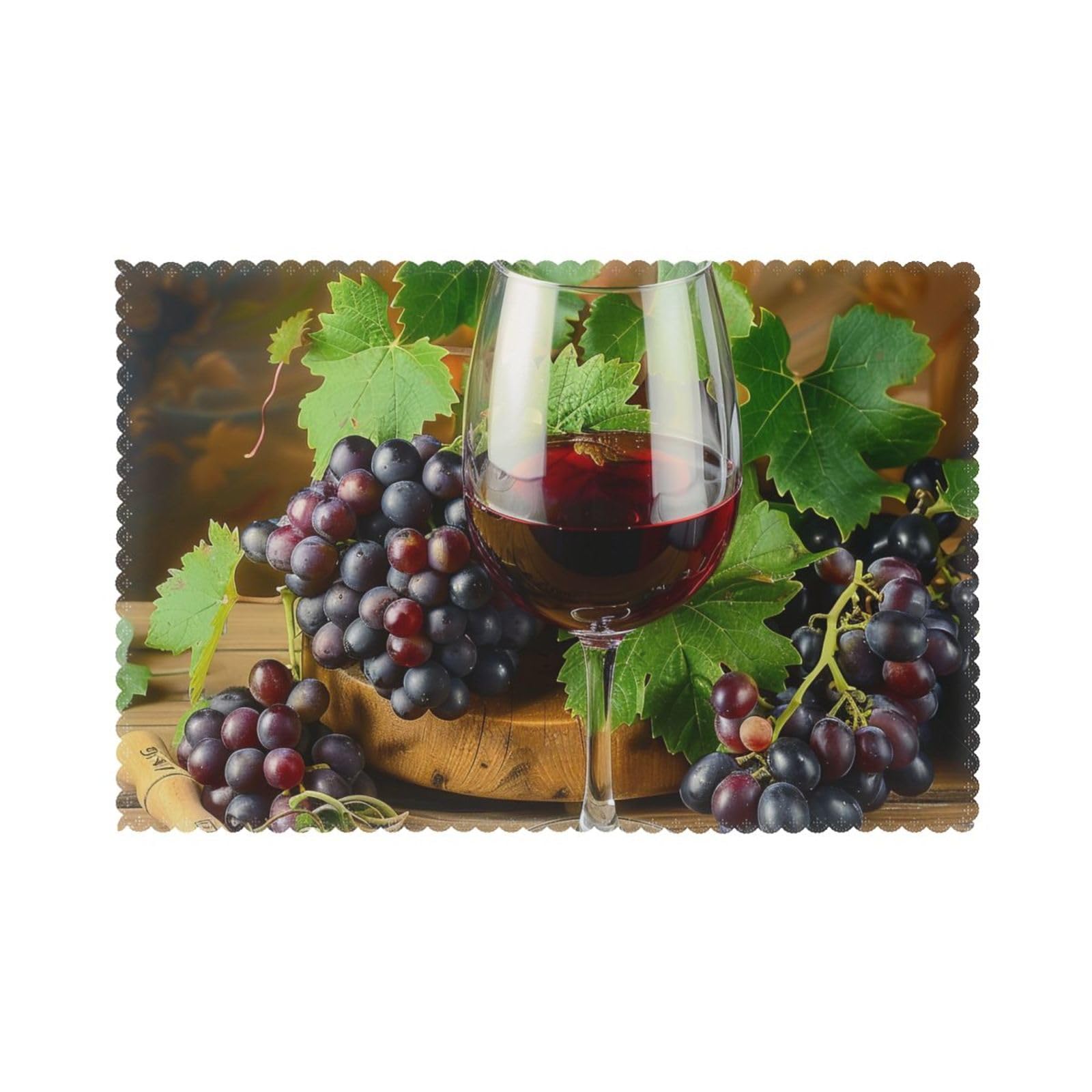 Art Red Wine Galsses & Grapes Printed Placemat Heat Resistant Place Mats Set of 6 PCS Washable Kitchen Table Mats, 12x18 Inch