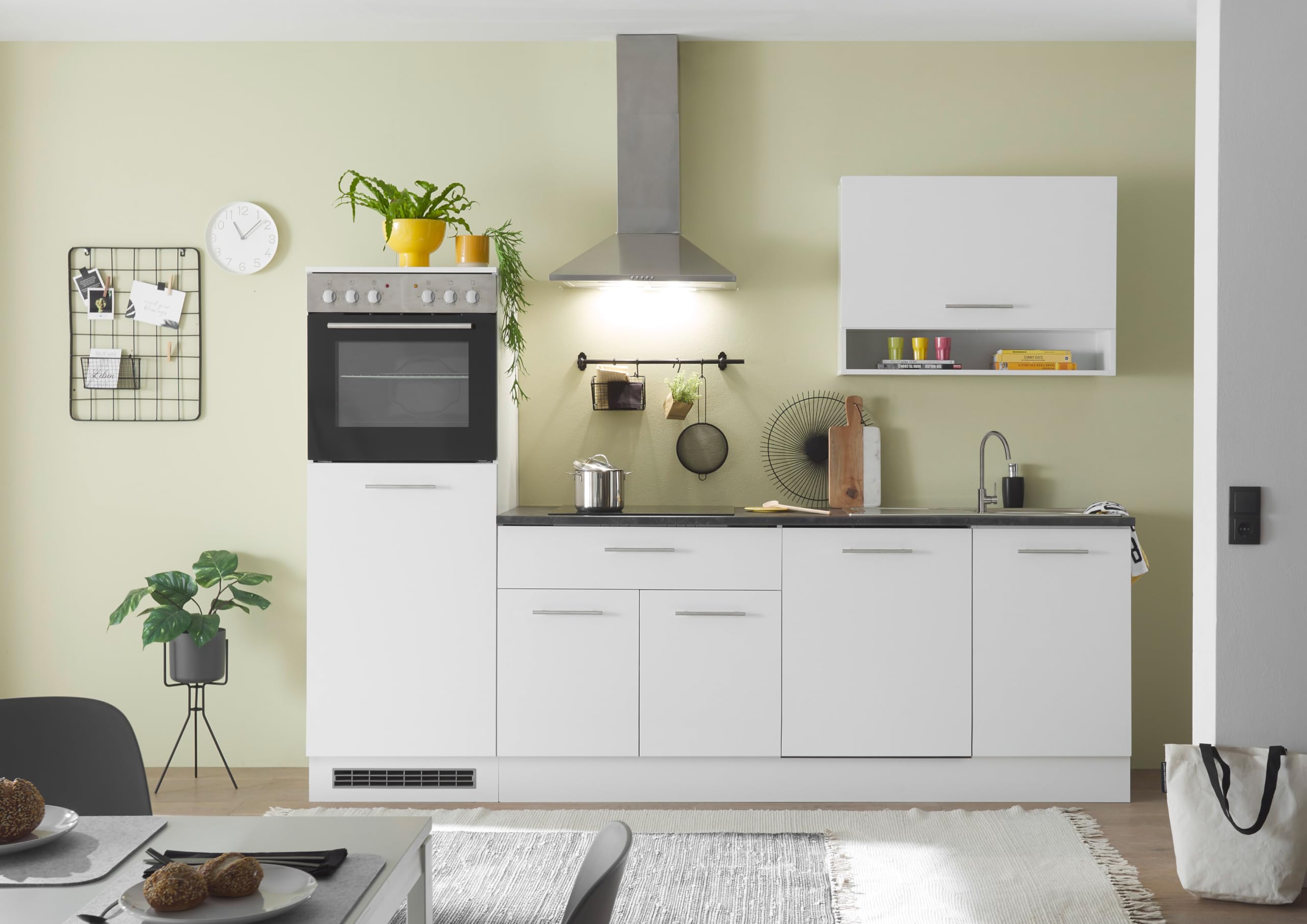 AVANTI TRENDSTORE - Sampeyre - Cucina completa nel colore bianco opaco/Stone dark, composto da diversi elementi. Lavandino ed elettrodomestici NON sono compresi. Dimensioni ca. LAP 260x220x60 cm