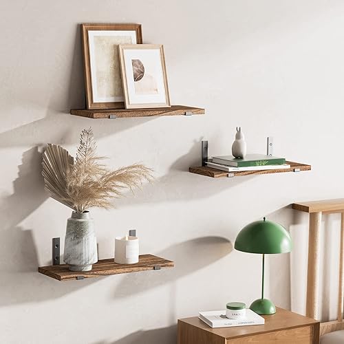 Miniatura 2 de Kormas Estantes flotantes montados en la pared juego de 3 estantes de almacenamiento de madera rústica decoración de estantería de madera colgante