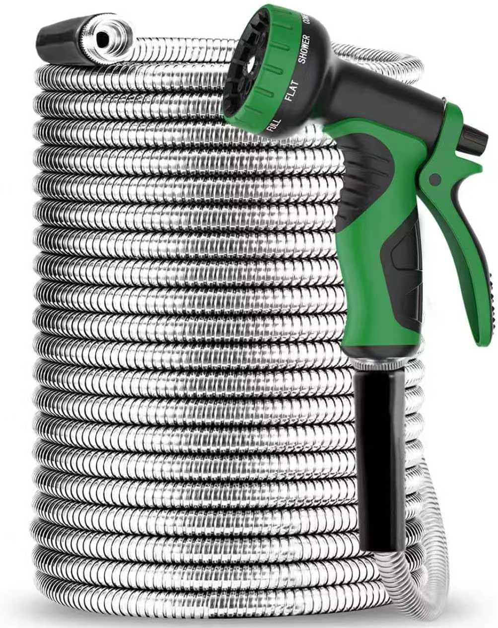 Torriweg 15FT Stainless Steel Garden Hose with 10-Pattern Nozzle, Lightweight and Kink Free, Flexible, Never Kink & Tangle for Yard, Outdoor