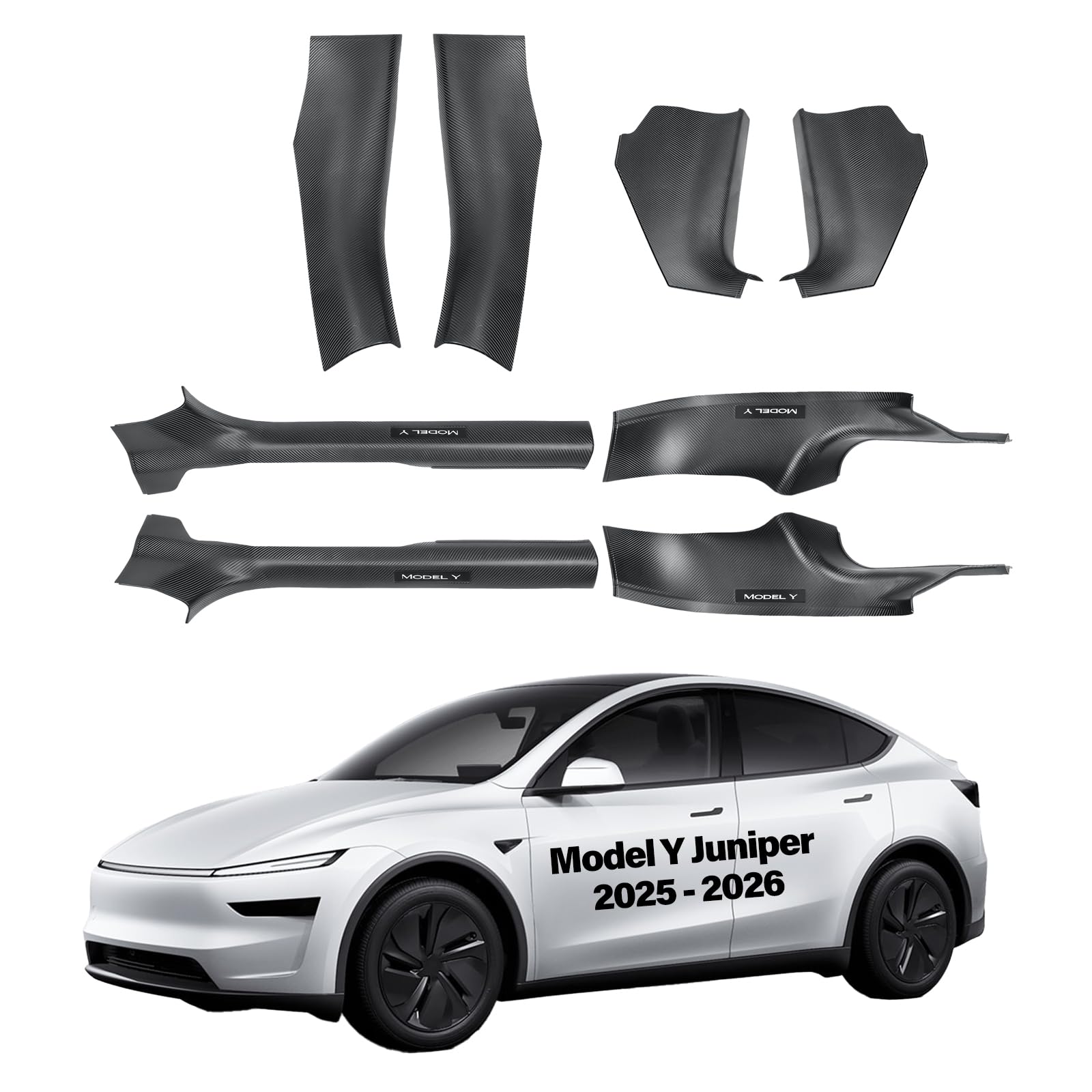 for tesla model y juniper door sill protector guards door entry guard, scratch resistant tpe seat side protector cover interior accessories leather pad lower anti kick pads carbon fiber texture