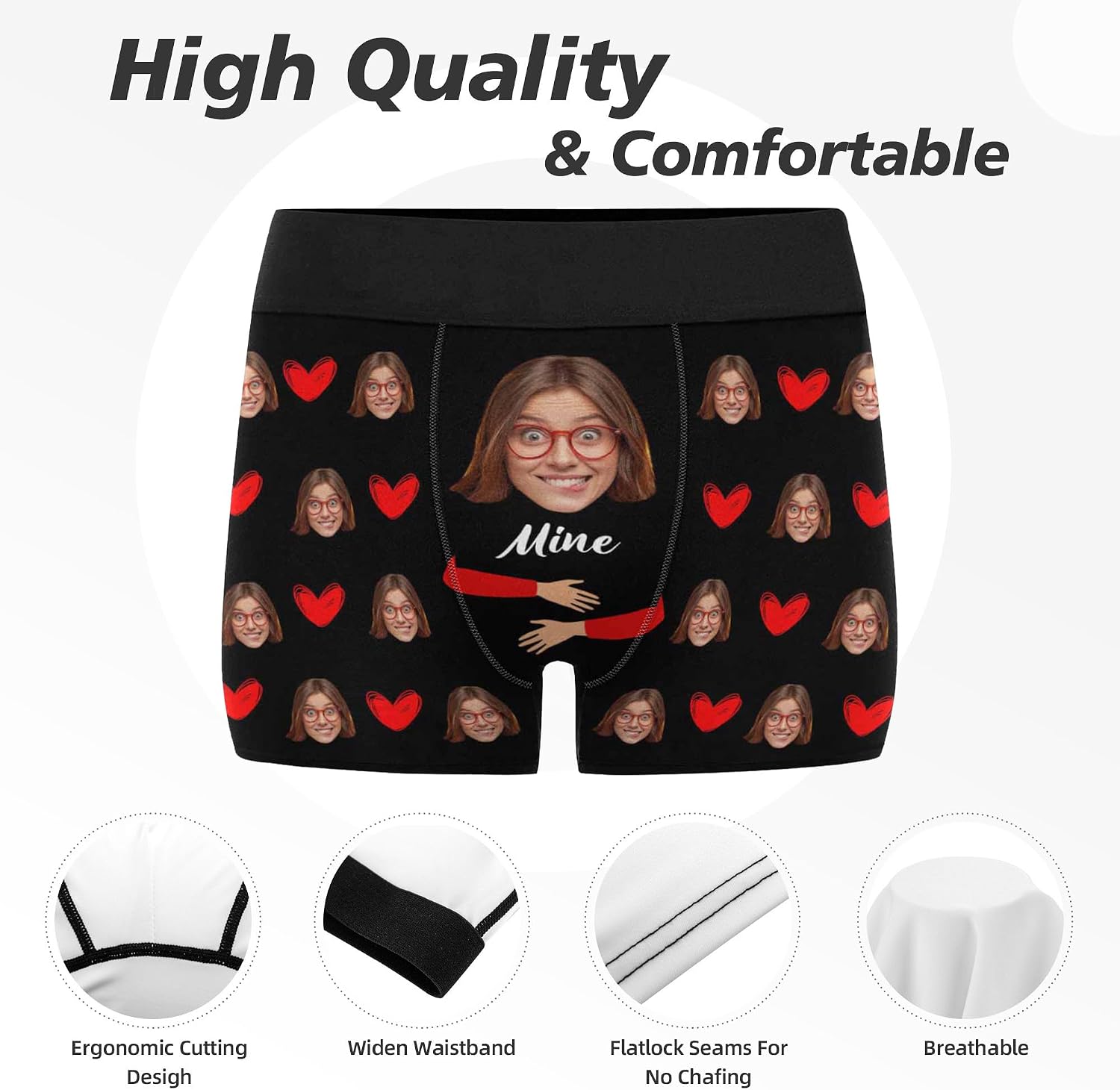 Artsadd Custom Men's Boxer Briefs Personalized Funny Face Shorts Underwear Customized Photo Gift Boyfriend Husband Valentines