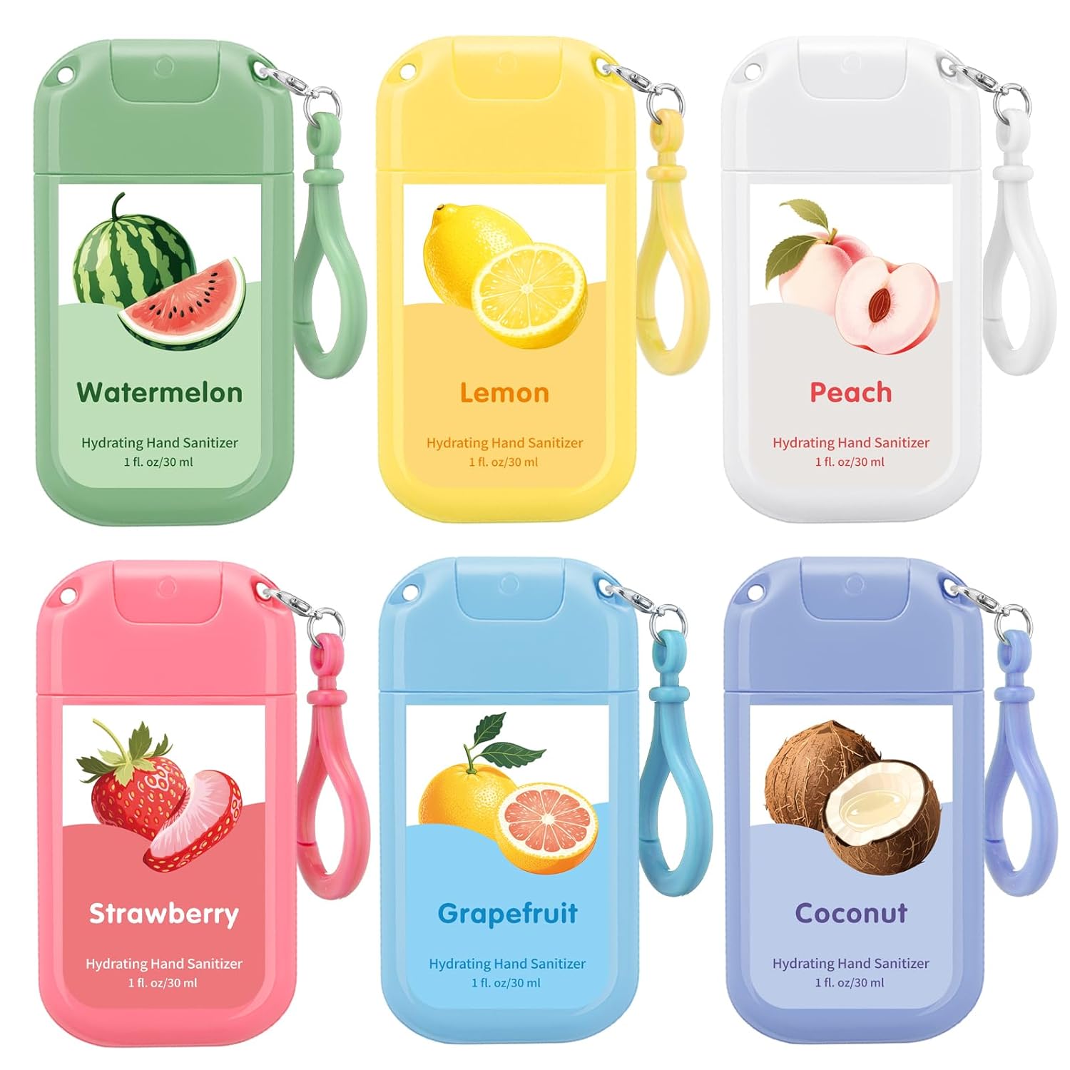 6 Pack Hydrating Hand Sanitizer Spray Travel Size Hand Sanitizer with Keychain Portable Pocket Spray Reusable Sprayer Bottle for Women Adults Office Family School Purse Backpack
