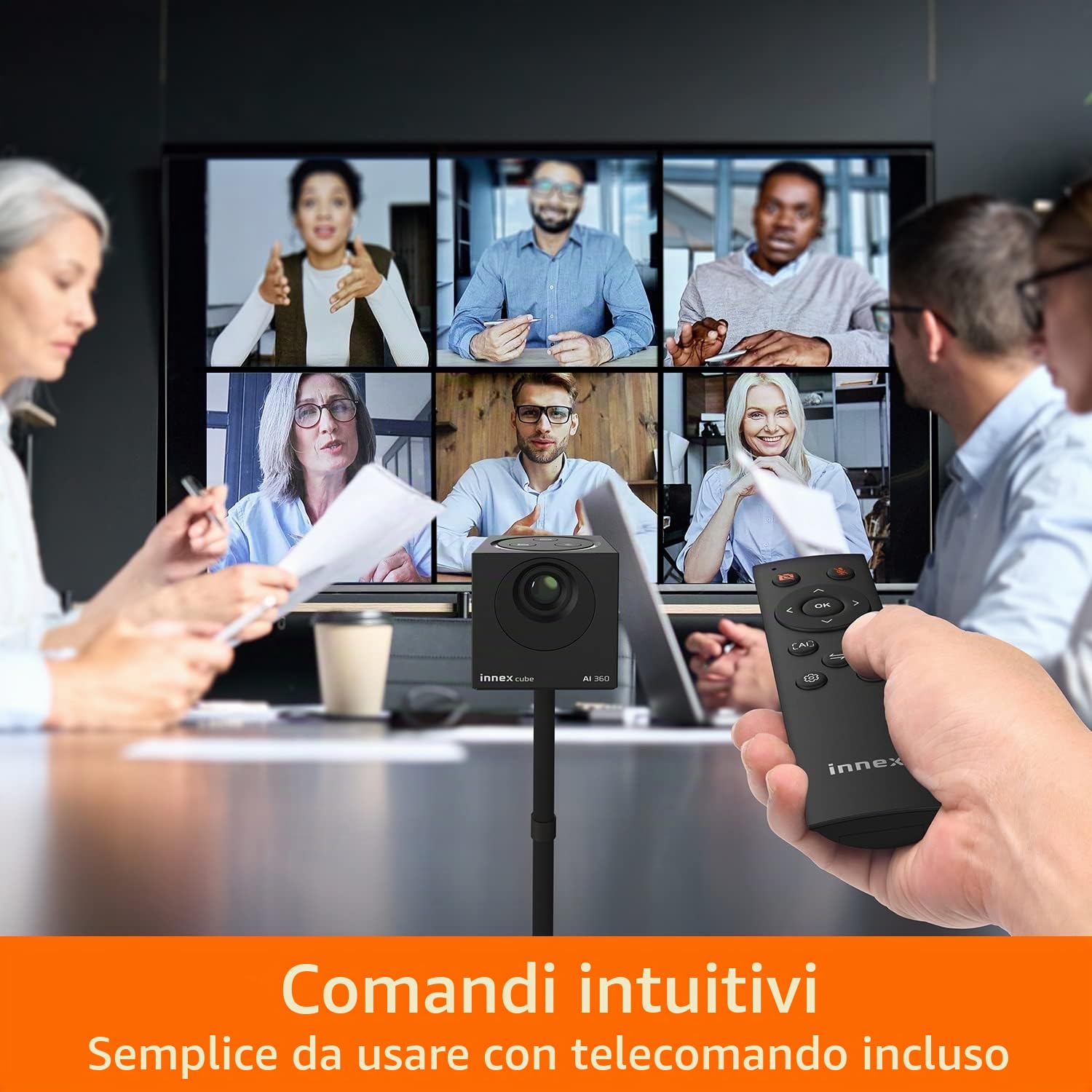 Innex Cube Webcam 4K 360° Videocamera Conferenza con IA Multimodale