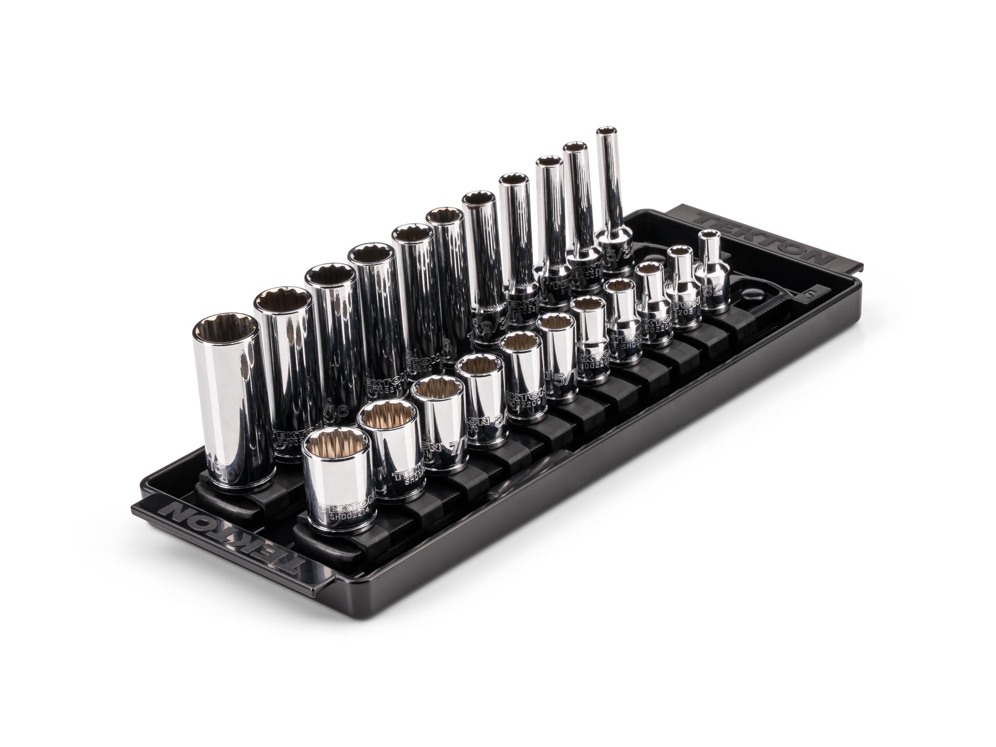 1/4 Inch Drive 12-Point Standard and Deep Socket Sets on Rails