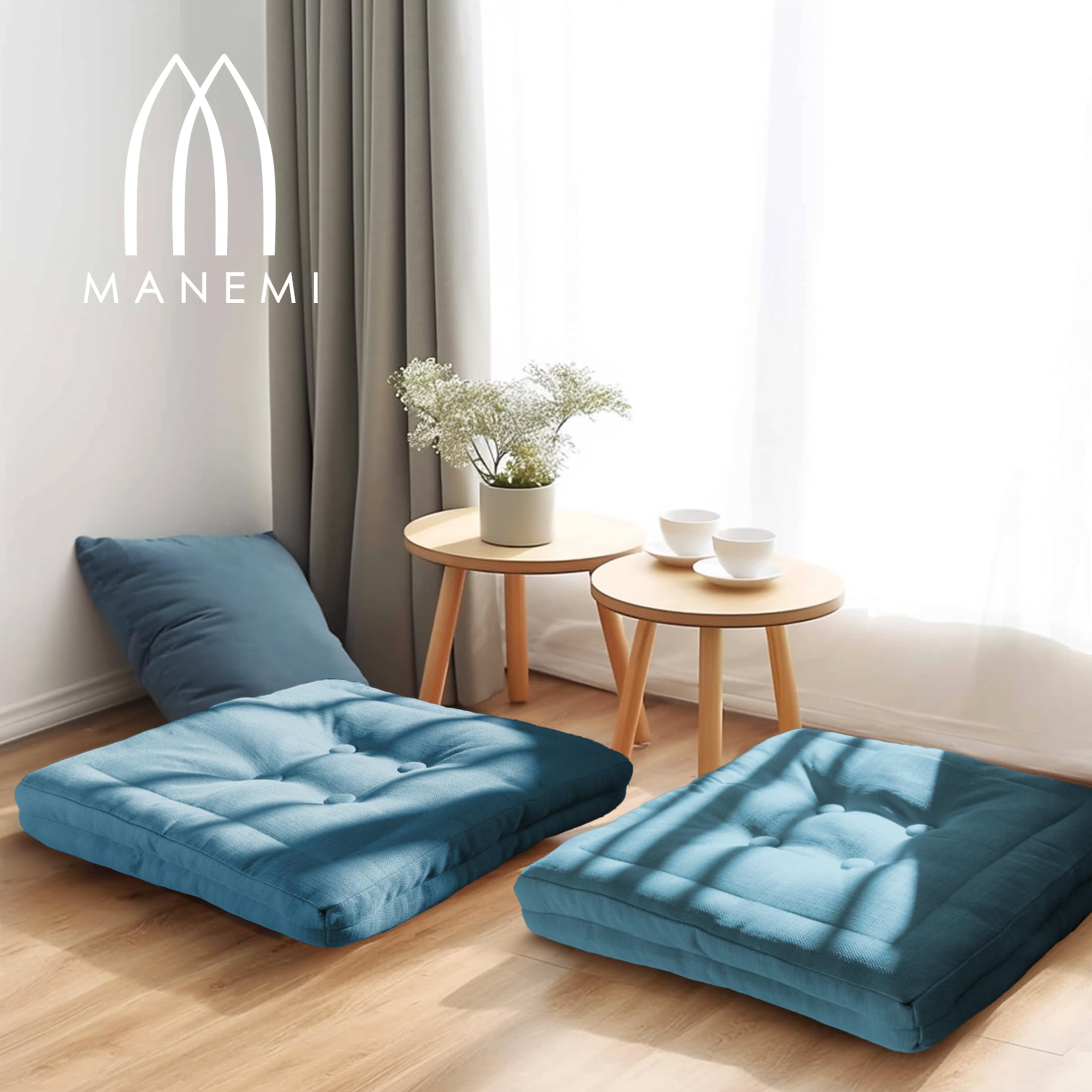 MANEMI Coussin de sol rembourré 60 x 60 x 10 cm, coussins pour palettes, banc, chaise et sol, oreiller de sol confortable pour intérieur et extérieur. Coussin avec texture de bambou, coussin de siège