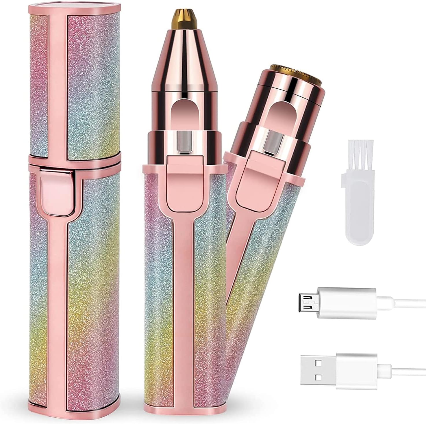Eyebrow Trimmer & Facial Hair Removal, 2 in 1 Eyebrow Razor and Hair Remover, Rechargeable Painless Razors for Face Peach Fuzz, Eyebrow, Lips, Body, Chin, Arms, with Built-in LED Light (Premium Pink)