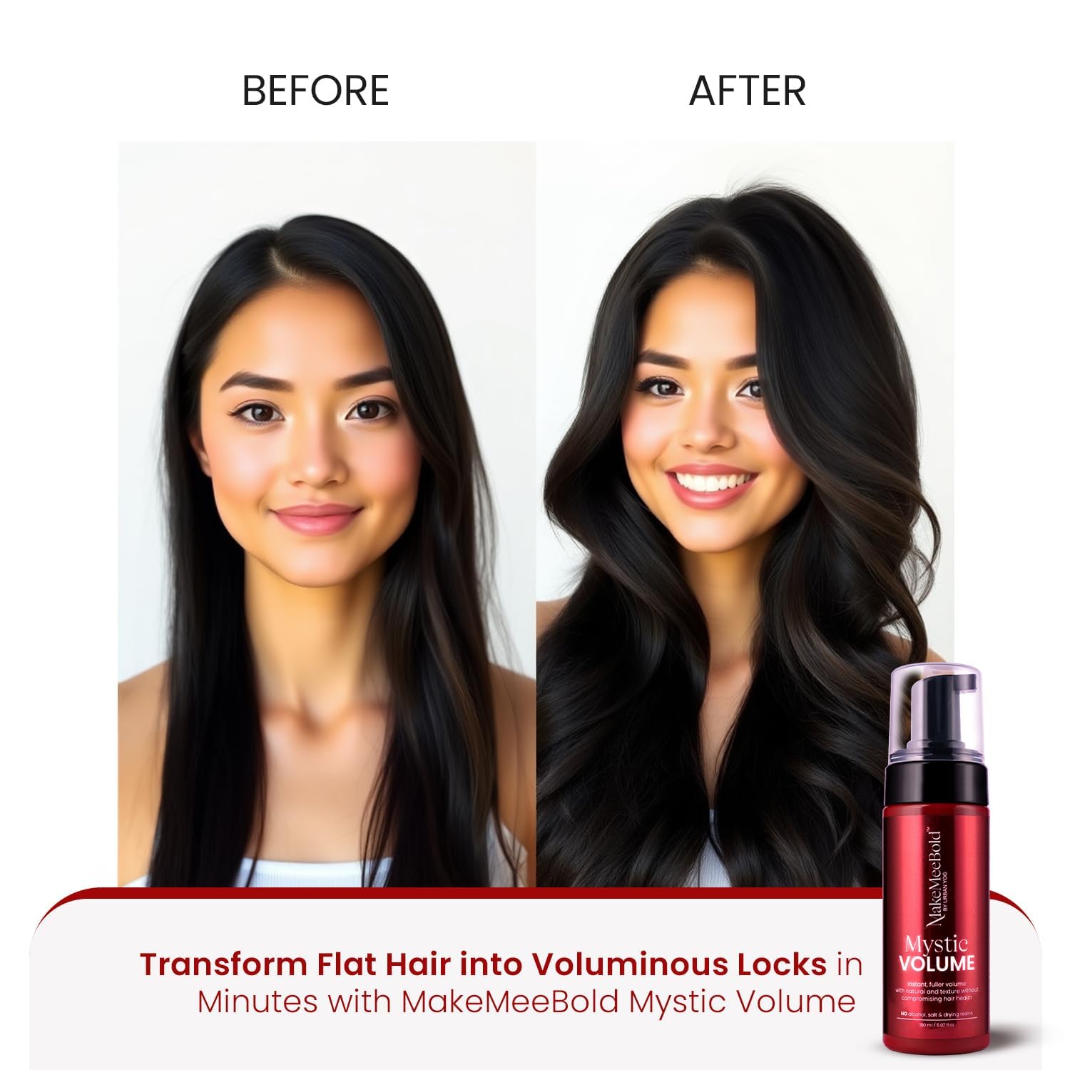 MakeMeeBold Mystic Volume (150 ml) | Hair Styling Foam | Volumizer for Fine Hair | Adds Bounce & Shine | Paraben-Free, Sulphate-Free, Vegan