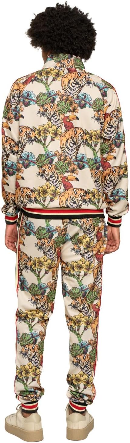 G-Style USA Men's G-Striped Floral Accent Tiger Tracksuit Sets