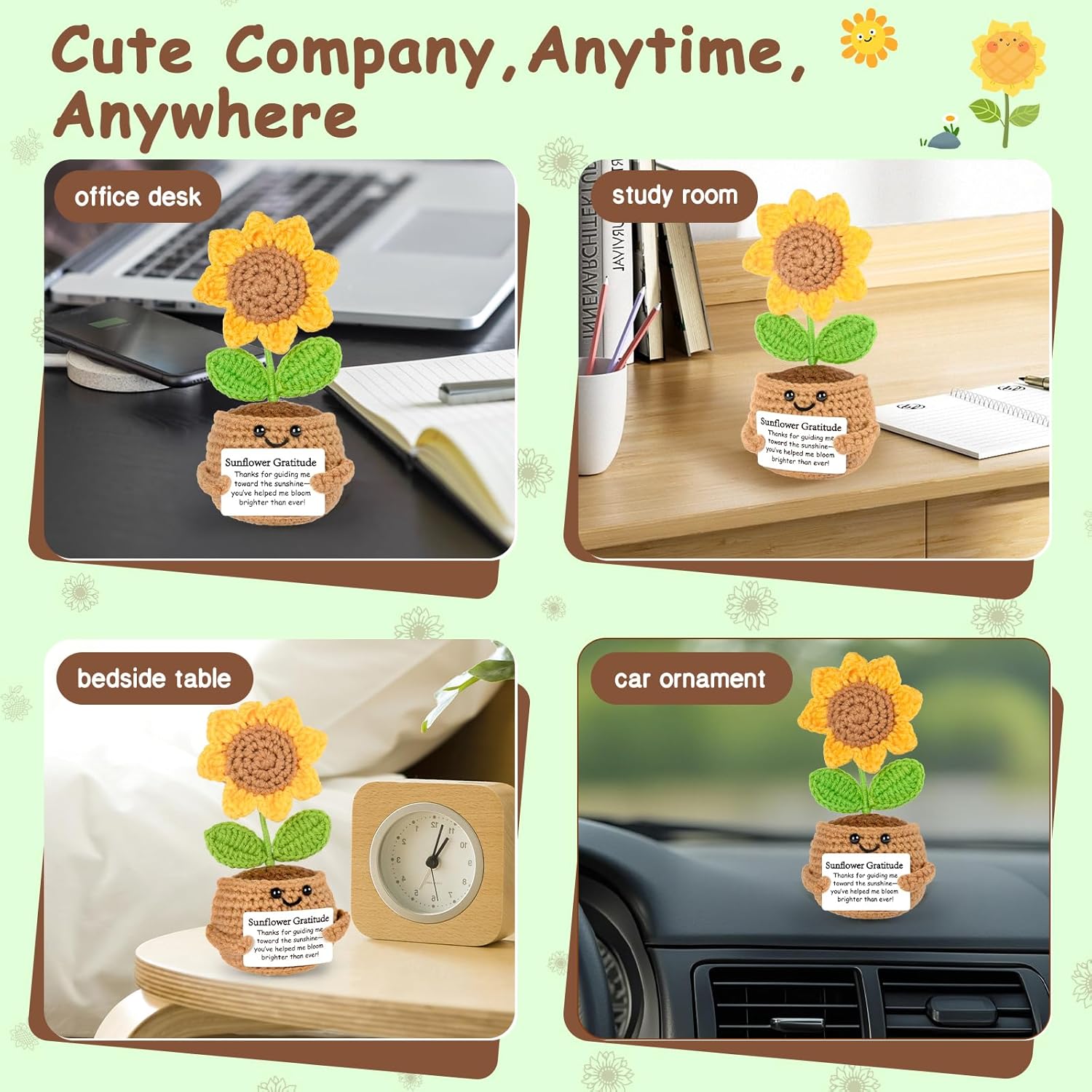 Positive Crochet Sunflower – Cute Christmas Stocking Stuffer Handmade Gift for Women Men, Birthday Thanksgiving Basket Filler, Emotional Support Desk Buddy & Self-Care Gift for Mom Dad Friend Coworker - Image 5