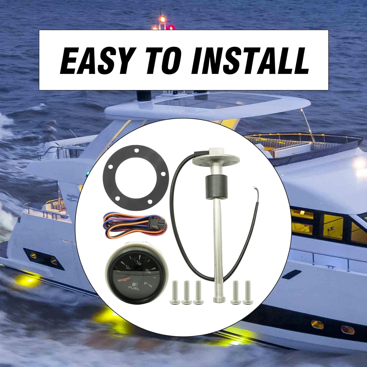 Anxingo 240-33ohms 8" (200mm) Boat Marine Fuel Sender, Fuel Sending Unit and Gauge Kit for Boat Car Truck Vehicle