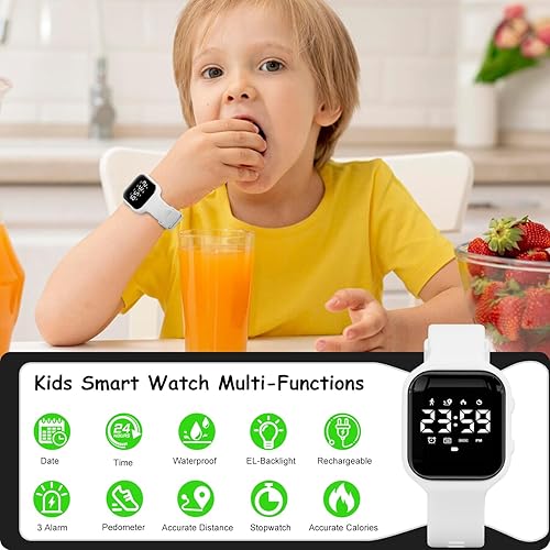 Miniatura 5 de GOLDEN HOUR Relojes deportivos digitales para niños con rastreador de fitness, reloj despertador, cronómetro, sin aplicación, regalos de cumpleaños