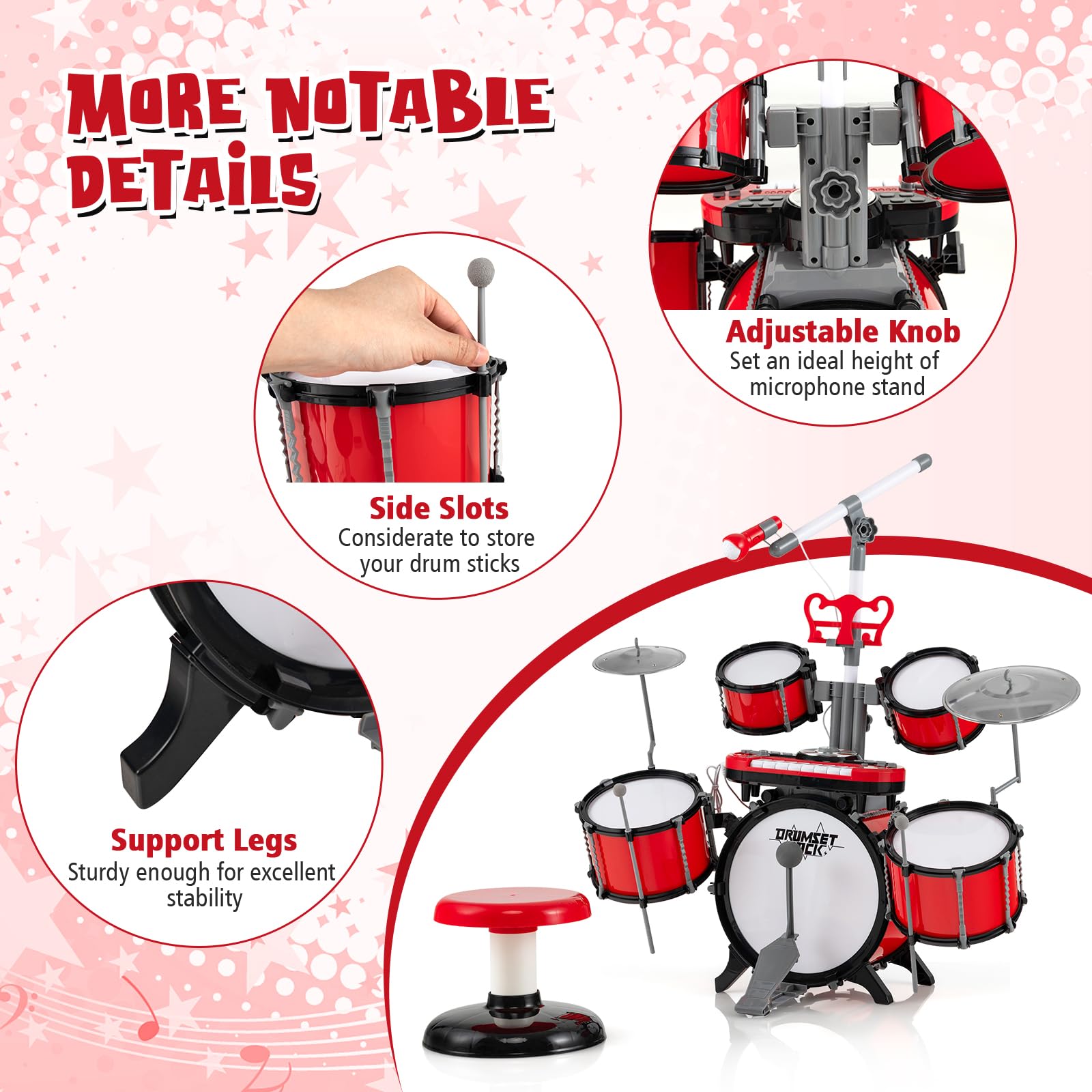 KOMFOTTEU Batería Infantil con Taburete, Batería de Jazz con Micrófono, Teclado de 8 Teclas, 5 Tambores, 2 Baquetas, Conector MP3, Instrumento de Percusión para Niños Mayores de 3 Años KOMFOTTEU Batería Infantil con Taburete, Batería de Jazz con Micrófono, Teclado de 8 Teclas, 5 Tambores, 2 Baquetas, Conector MP3, Instrumento de Percusión para Niños Mayores de 3 Años
