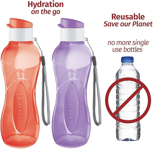 Miniatura 4 de MILTON Botella de agua para niños, reutilizable, a prueba de fugas, de 17 onzas, paquete de 4 botellas de plástico de boca ancha, botella grande