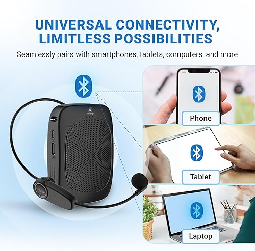 Miniatura 4 de Amplificador de voz inalámbrico con micrófono de auriculares, amplificador Bluetooth inalámbrico personal con micrófono, micrófono inalámbrico para