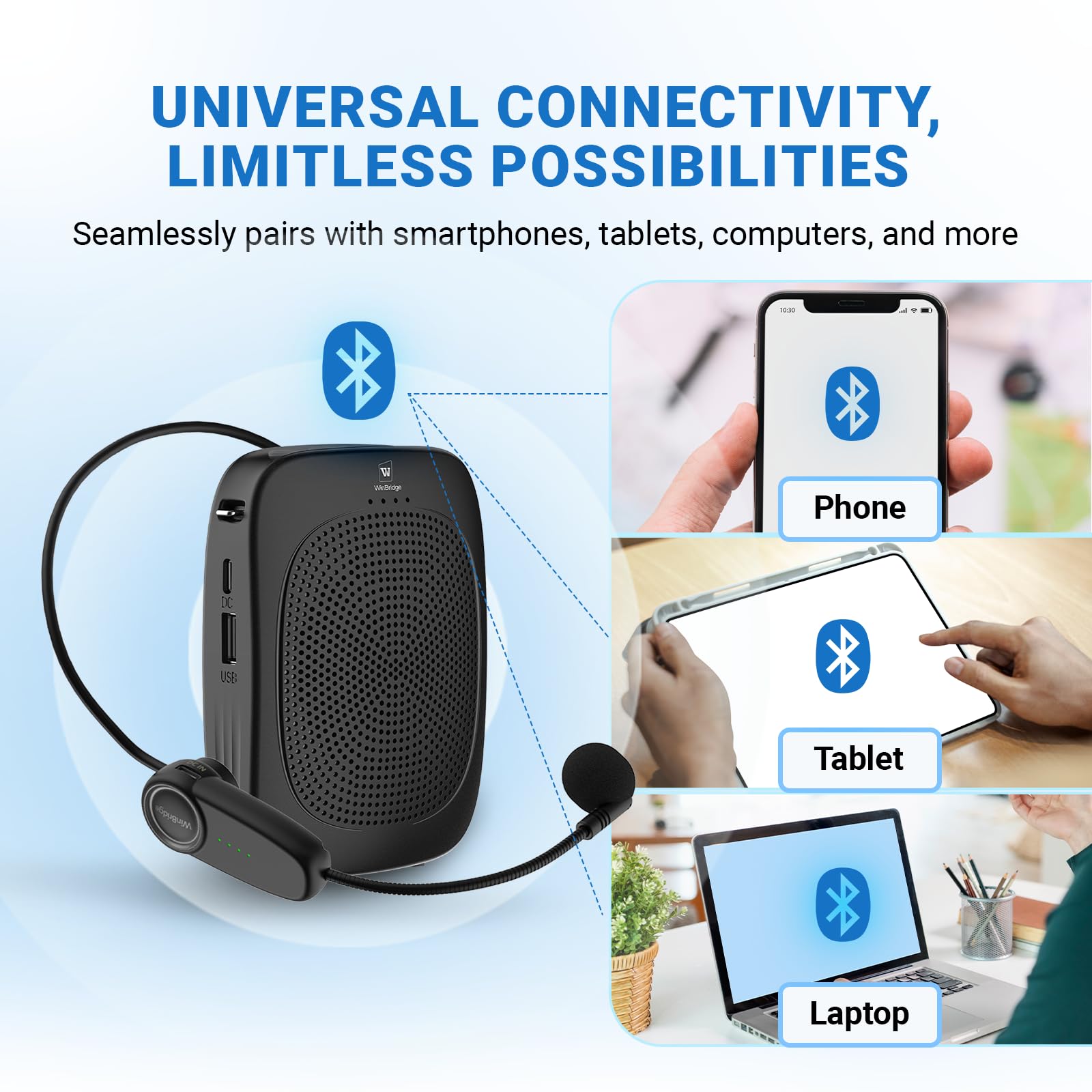 Amplificatore vocale wireless da 15W con microfono auricolare | Altoparlante con microfono,Altoparlante auricolare Bluetooth Mic per insegnanti anziani,Sistema PA portatile per aula C002