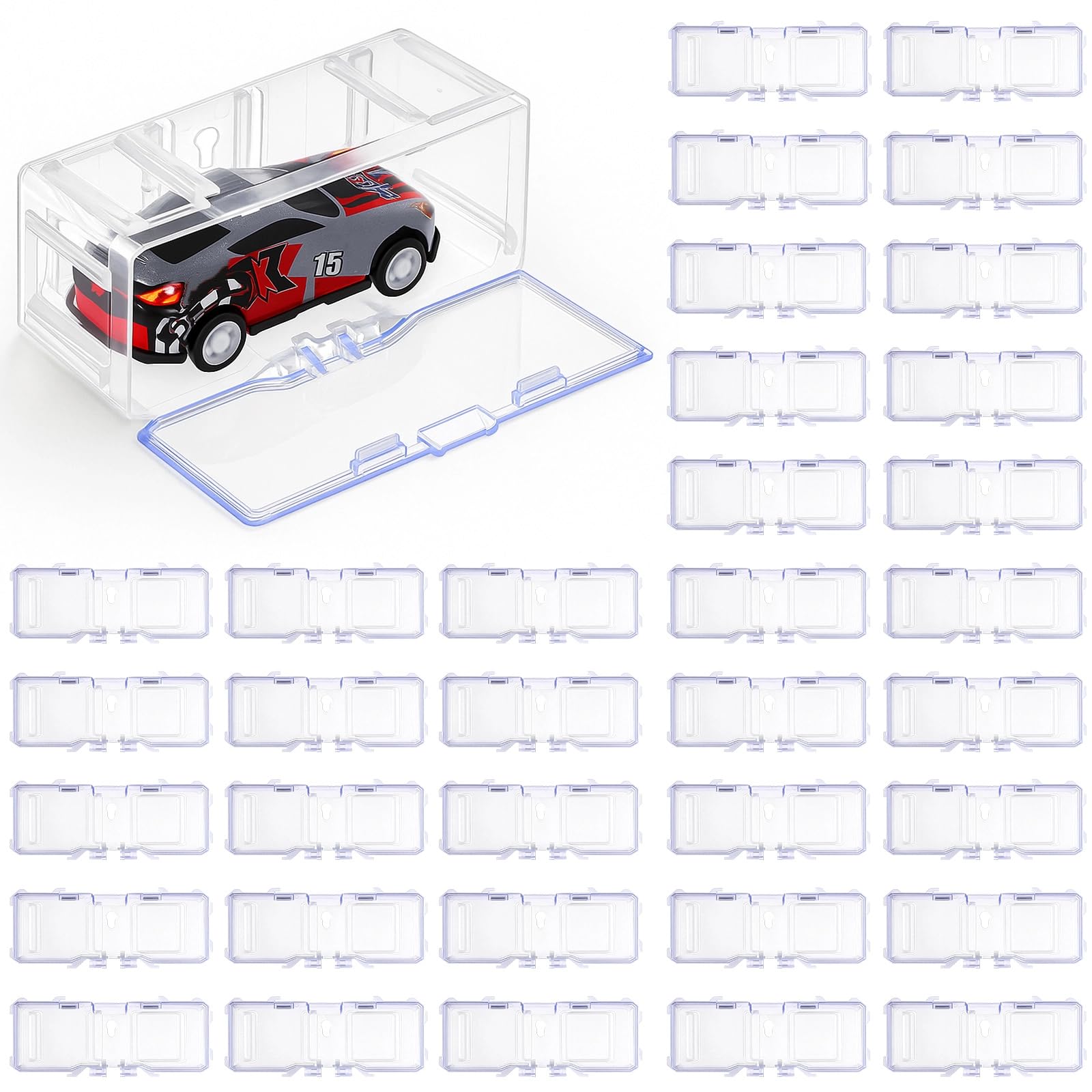 Marsui 100 Pcs 1/64 Scale Toy Cars Organizer Storage Case Clear Individual Toy Car Display Case1.4 x 1.4 x 3.5 Inches (White)