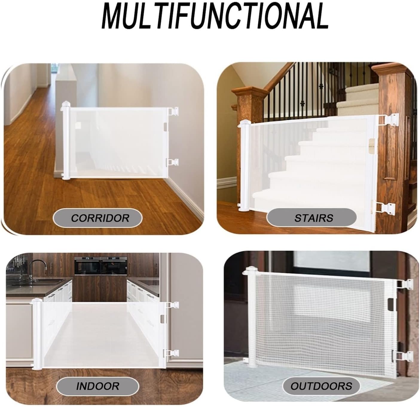 JIAYING Stair Gates for Kids & Pets Retractable Protective Fence, Indoor Pet Safety Gate for Outdoor Stairs Doorways Hallways, 3 Colors (Color : Black, Size : 140cm)