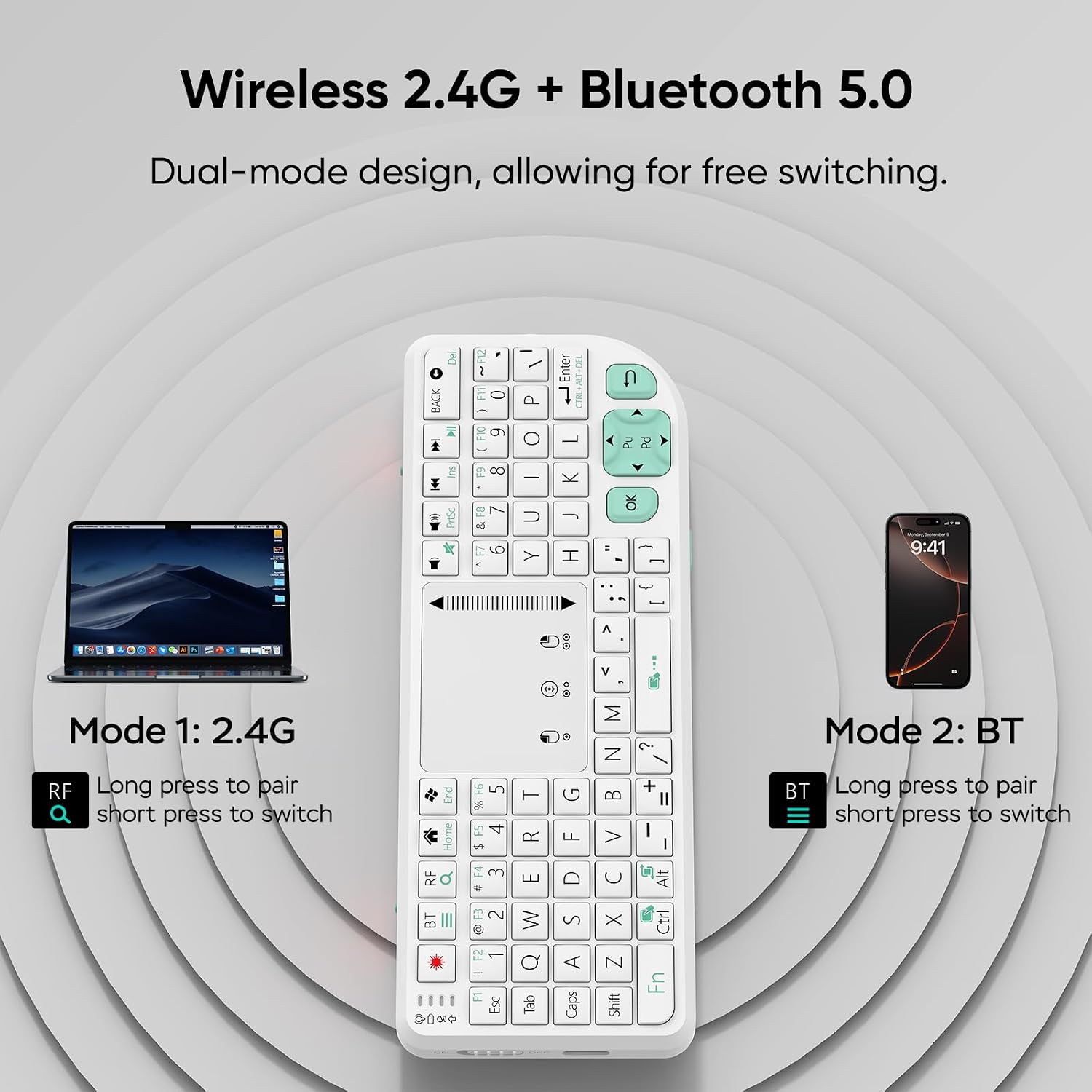T808 Mini Keyboard with Touchpad Mouse, 2.4G + BT, 7‑Color Backlight image 3