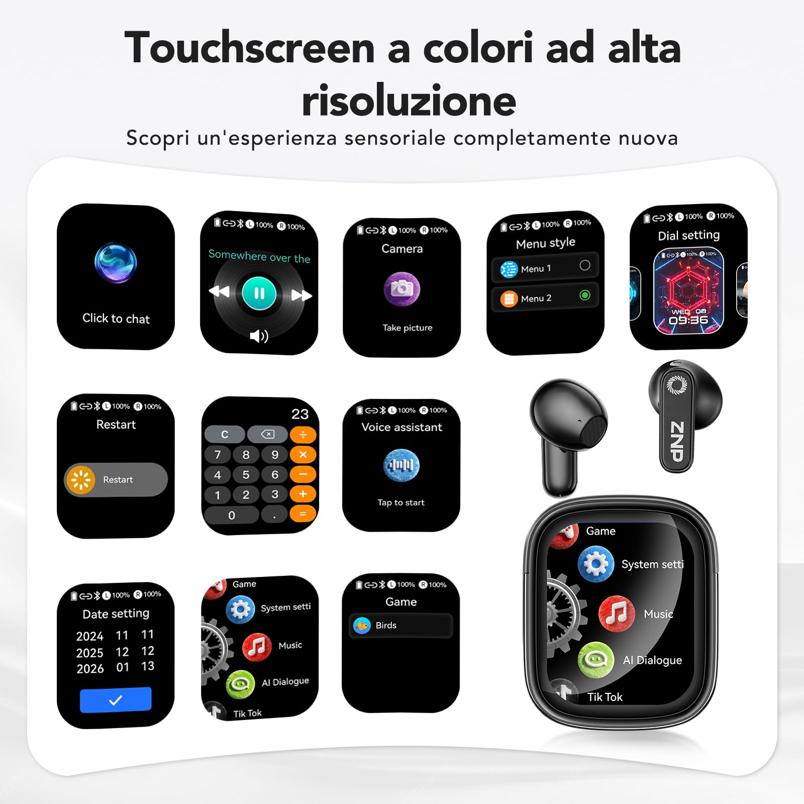 N02 Cuffie Traduzione Simultanea, 4-1 AI Auricolari Traduttore Suono Hi-Fi, 165 Lingue e 9 Modalità, Autonomia 48 Ore, Auricolari Touchscreen, Bluetooth 6.0 Ideali per Viaggi, Affari e Studio