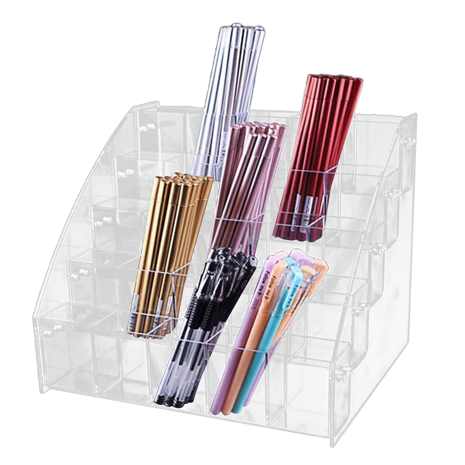 Amazon.co.jp: クリアアクリル 5段 ペン立て 文具店 収納 ブラシケース