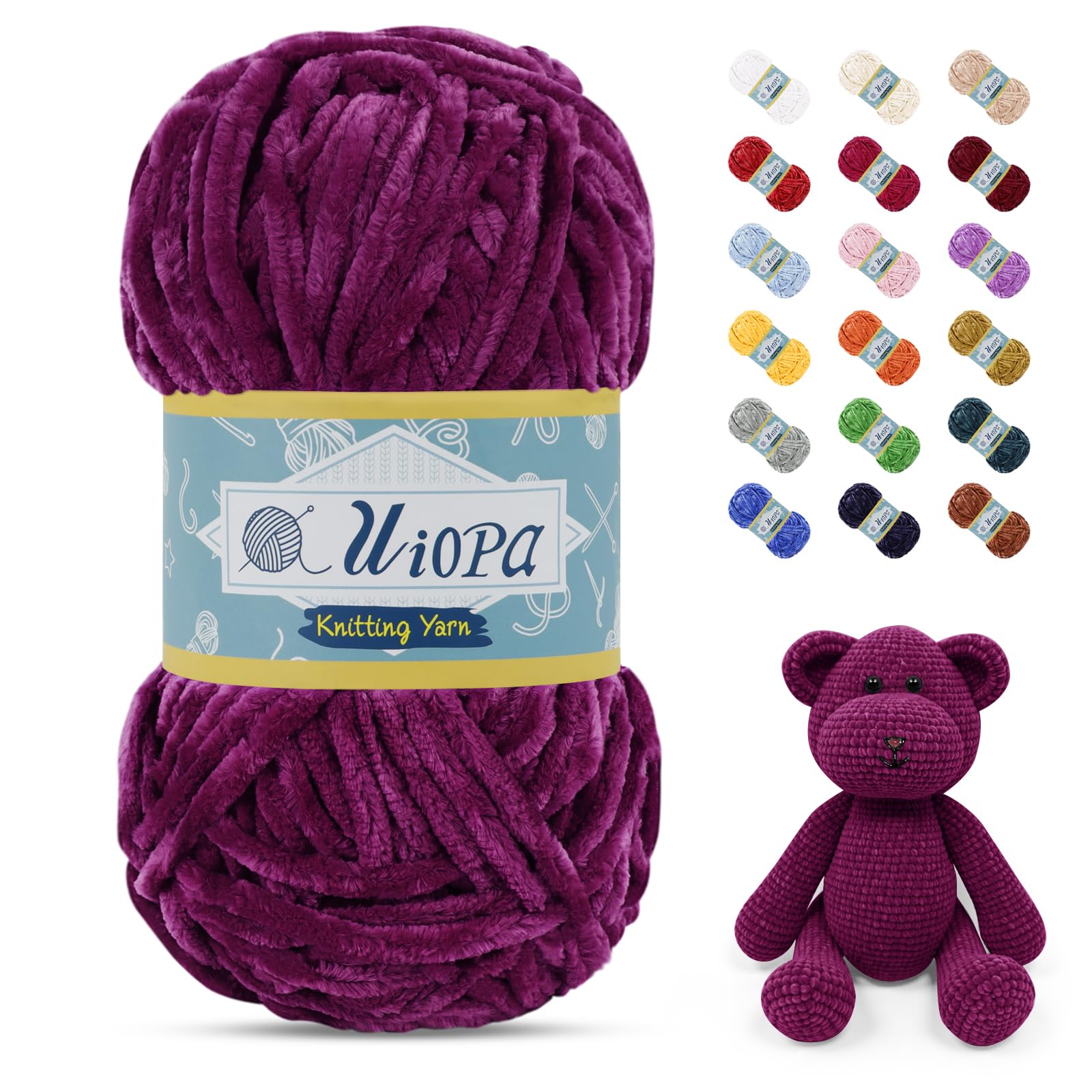 Uiopa 100g/80m Chunky Chenille Yarn, Plush Velvet Yarn Thick Chenille Wool, Light Fuchsia Fluffy Crochet Chunky Wool for Amigurumi Blankets Clothes DIY Crafts — image 1