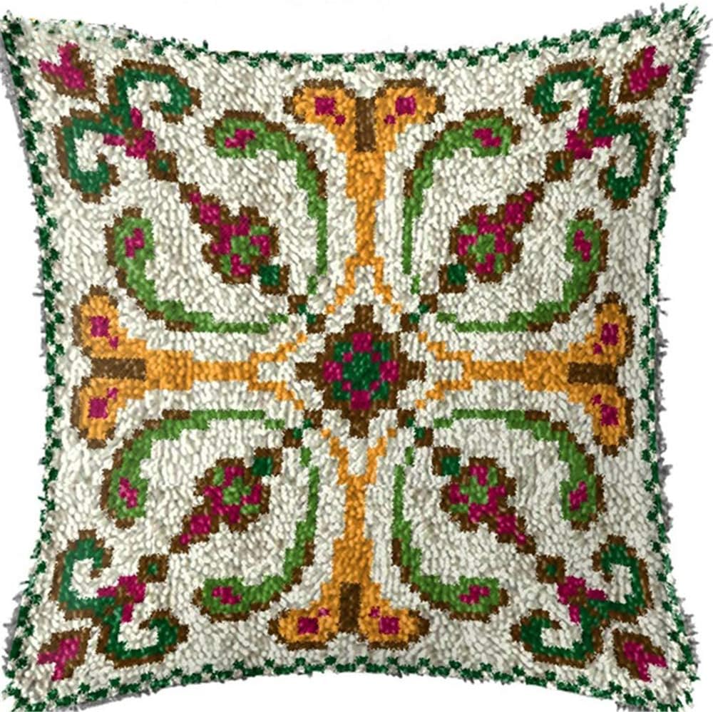 LAPATAIN Latch Hook Kits for DIY Throw Pillow Cover,Flower Pattern Needlework Cushion Cover Hand Craft Crochet for Great Family 17x17inch