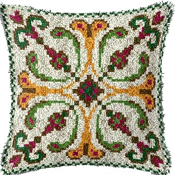 LAPATAIN Latch Hook Kits for DIY Throw Pillow Cover,Flower Pattern Needlework Cushion Cover Hand Craft Crochet for Great Family 17x17inch
