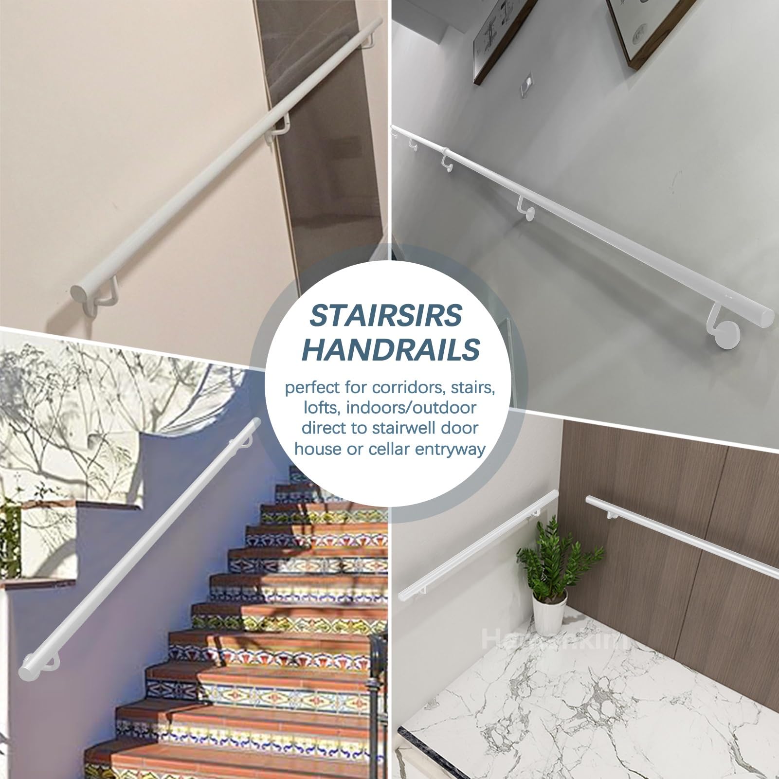 Barandillas industriales para escaleras 1m 1.5m 2m 2.5m 3m pasamanos de metal blanco para interiores exteriores kit de barras de seguridad para montaje en pared(100cm)