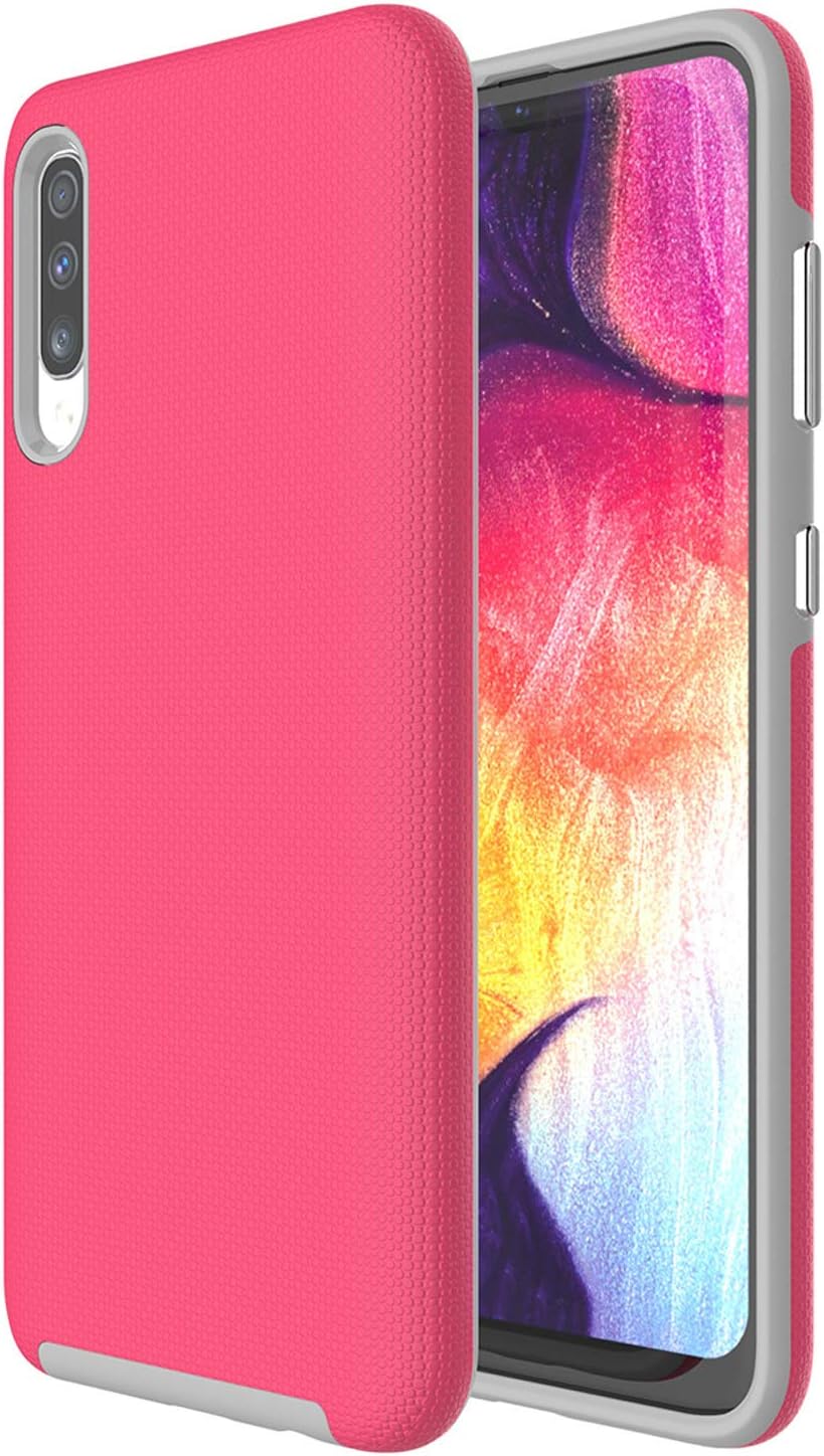 Ownest Compatible Samsung Galaxy A50 Case Non-Slip Anti-Fall Dual Layer 2 in 1 Hard PC TPU with Protection Lightweight for Samsung Galaxy A50(6.4 Inch)-(Rose Red-3)