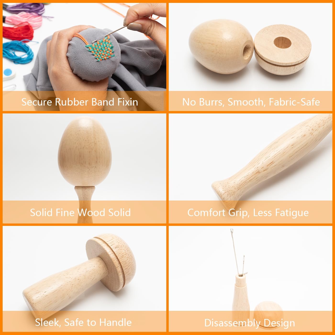 Darning Kit, Darning Mushroom & Darning Egg – Complete Weaving Tool with 60 Colors Thread, 15 Large Eye Needles, Plus 9 Bonus Accessories (Seam Ripper, Scissors) for Socks,Jeans, Sweaters