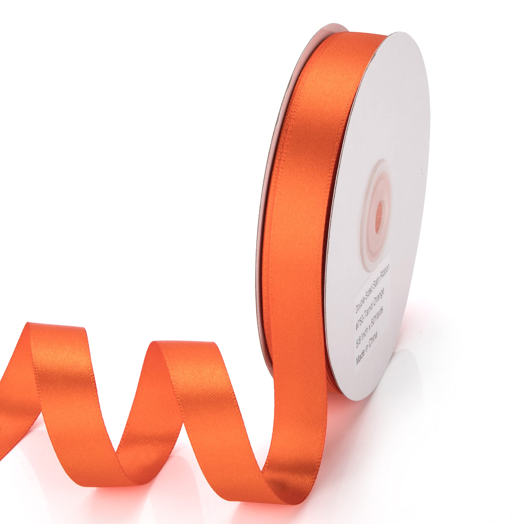 IHKFILAN Satinband, in Tarrid Orange (16 mm x 45.72 m), matt glänzendes Geschenkband, edles Schleifenband zum Dekorieren & Basteln, zum Einpacken besonderer Geschenke, für Hochzeiten, Taufen, uvm