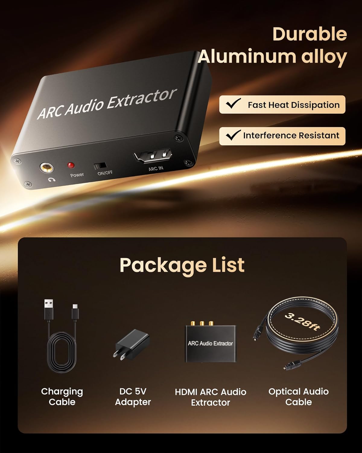 HDMI ARC Audio Extractor 4K@60Hz, 192KHz HDMI ARC Audio Adapter Converter Splitter to Optical TOSLINK SPDIF + RCA L/R+ Coaxial and Analog 3.5mm Stereo for Soundbar HDTV Speaker Amplifier Headphones