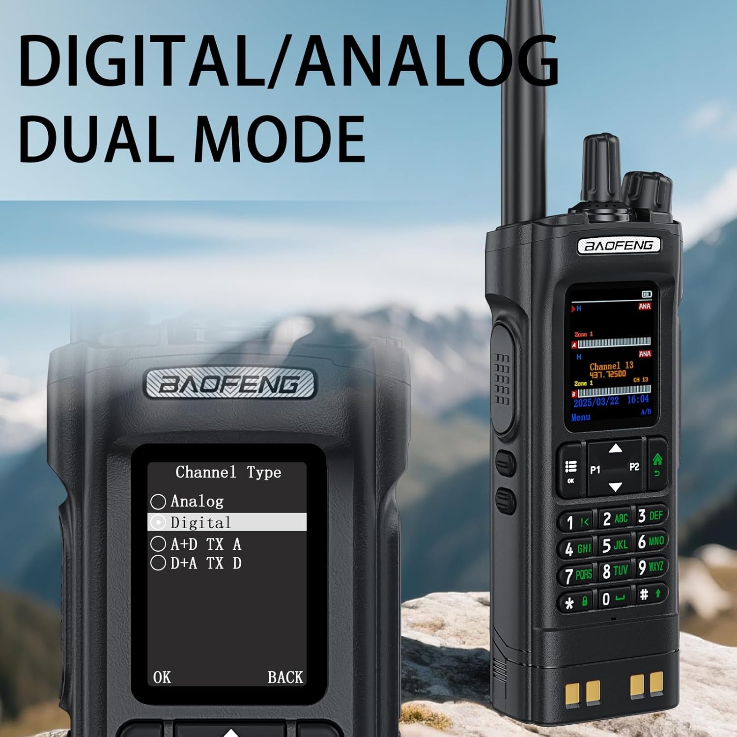 BAOFENG DM32 DMR Handheld Radio with USB-C Charging, GPS, 10W Long Range Walkie Talkie for Emergency Rescue & Outdoor Sports DM-32UV (1 Pack Black+Back Clip)
