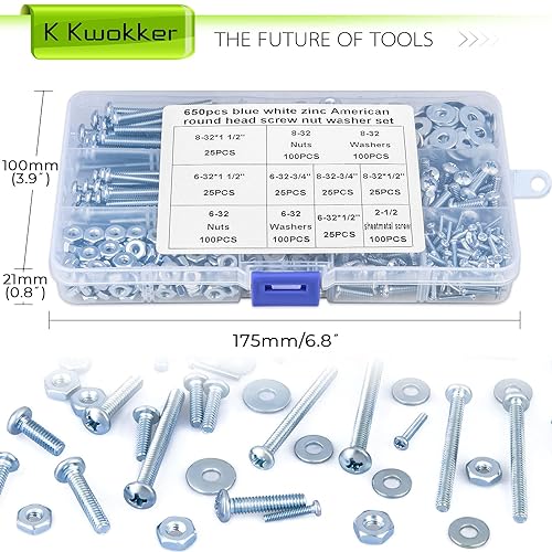 Miniatura 4 de K Kwokker 651 piezas #8-32#6-32#2-12 Tornillos de máquina Phillips Pan Head Juego de tornillos surtidos de tuercas y pernos y arandelas, puerta de