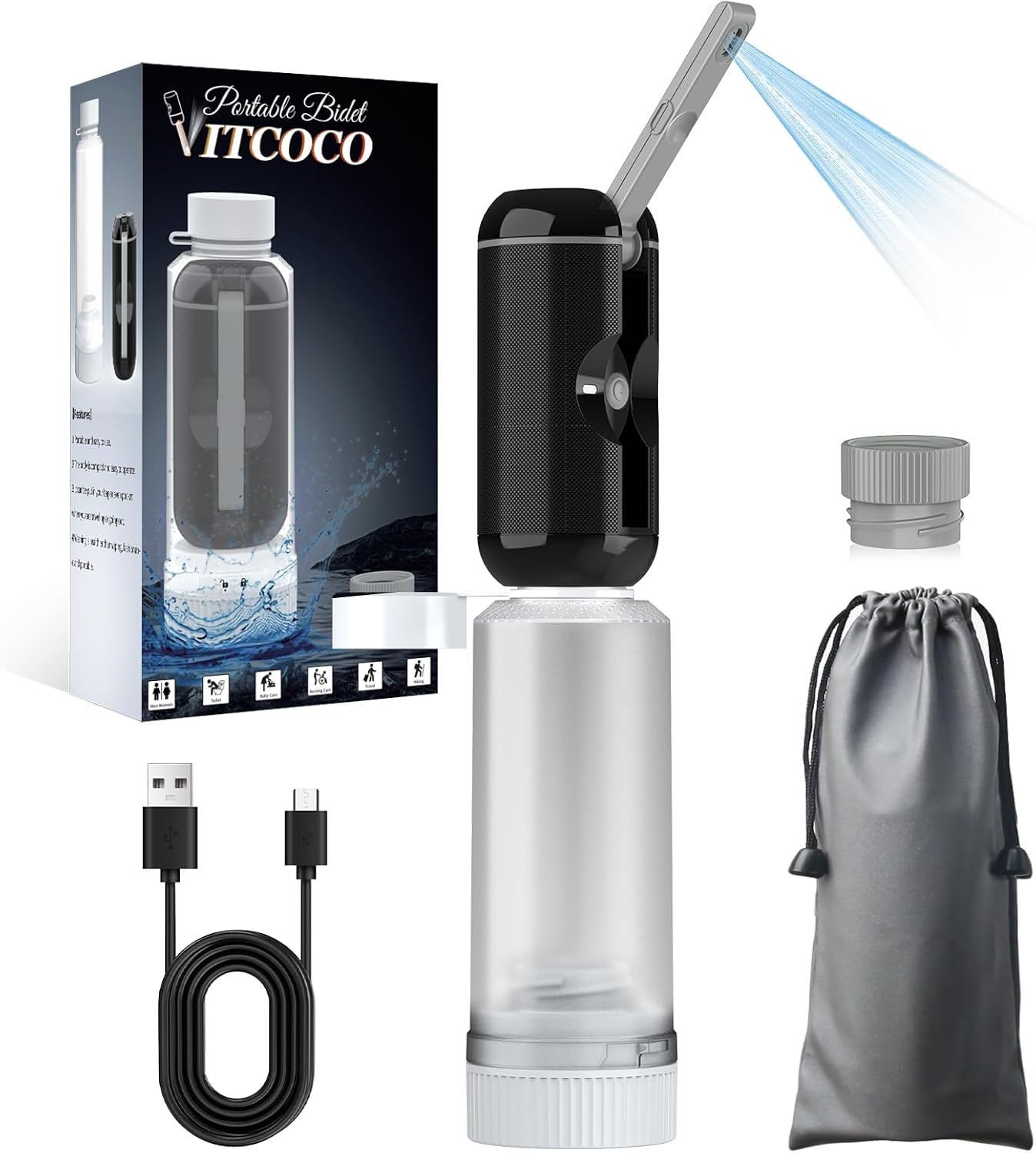 Portable Bidet for Travel,Rechargeable Travel Handheld Sprayer with Bottle Adapter,Waterproof High Pressure Bidet for Women/Men, Personal Hygiene
